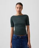 Camiseta de canalé con escote barco-Verde - 002
