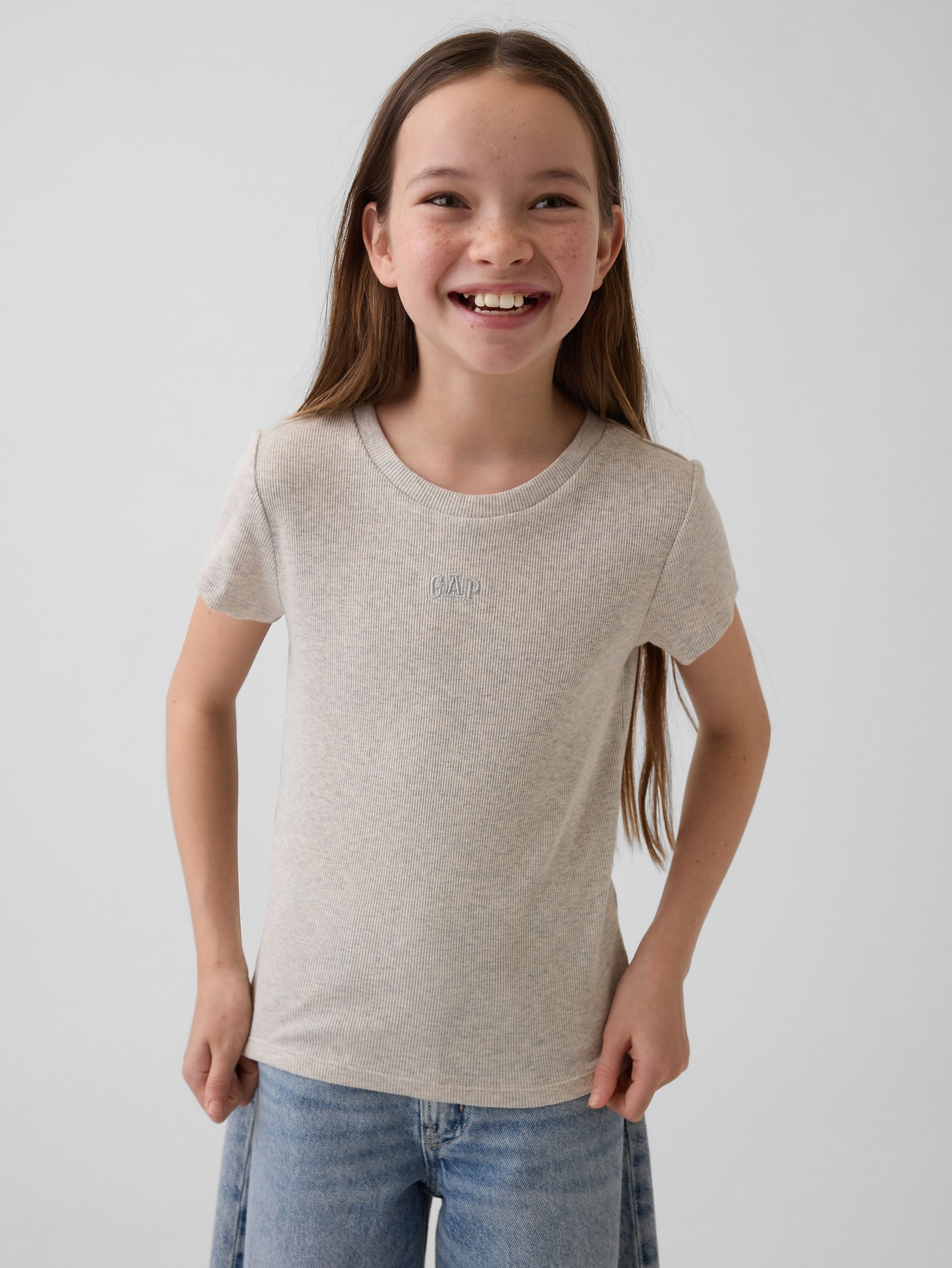 Dziecięcy T-shirt prążkowany z logo