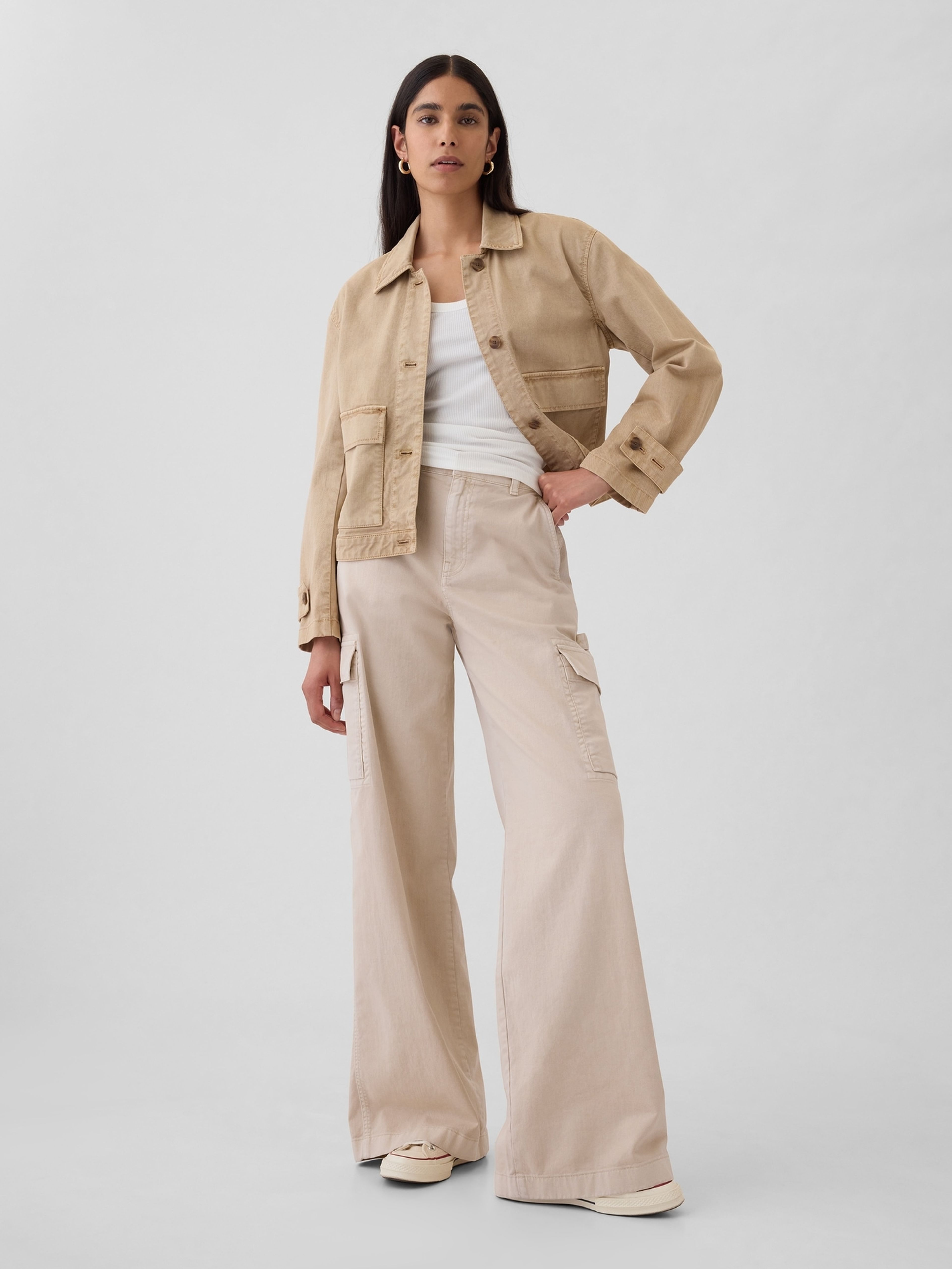 Damen Baggy Khaki Cargohose mit Taschen