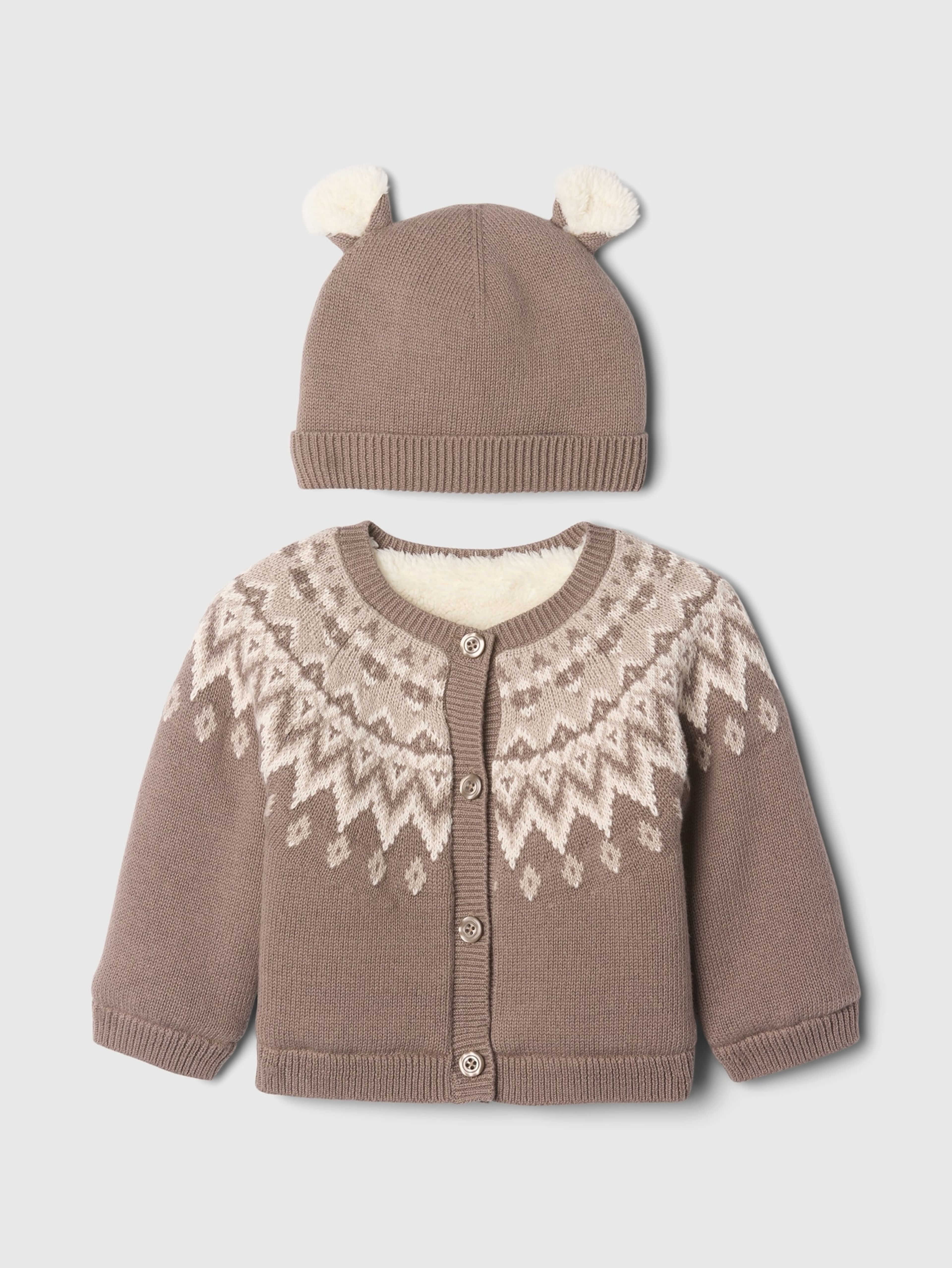 Baby Set Strickjacke und Mütze Fair Isle