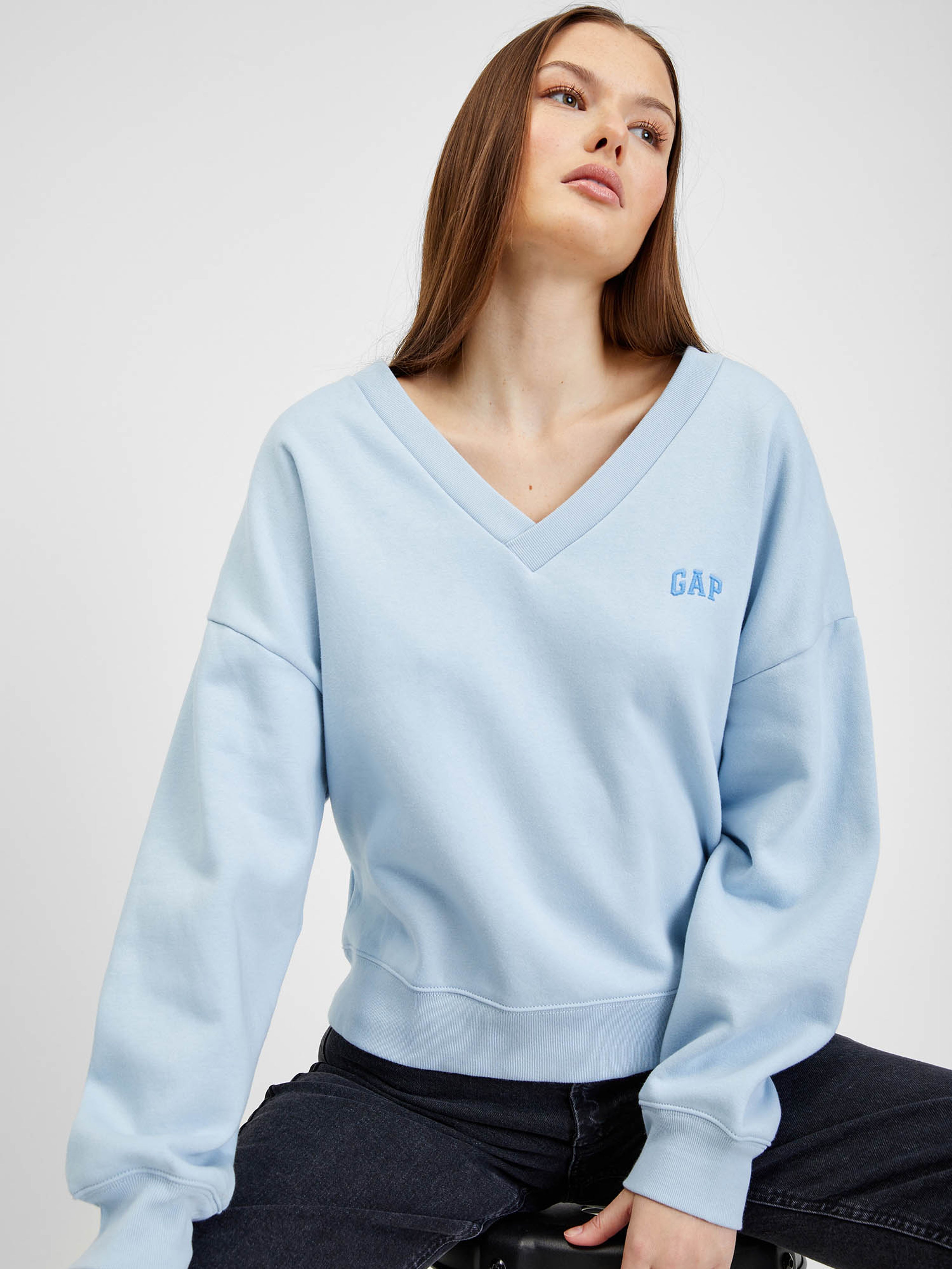 Sweatshirt mit V Ausschnitt