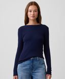 T-shirt en maille côtelée-Bleu marine - 003