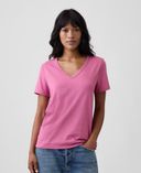T-shirt à col V-Rose - 001