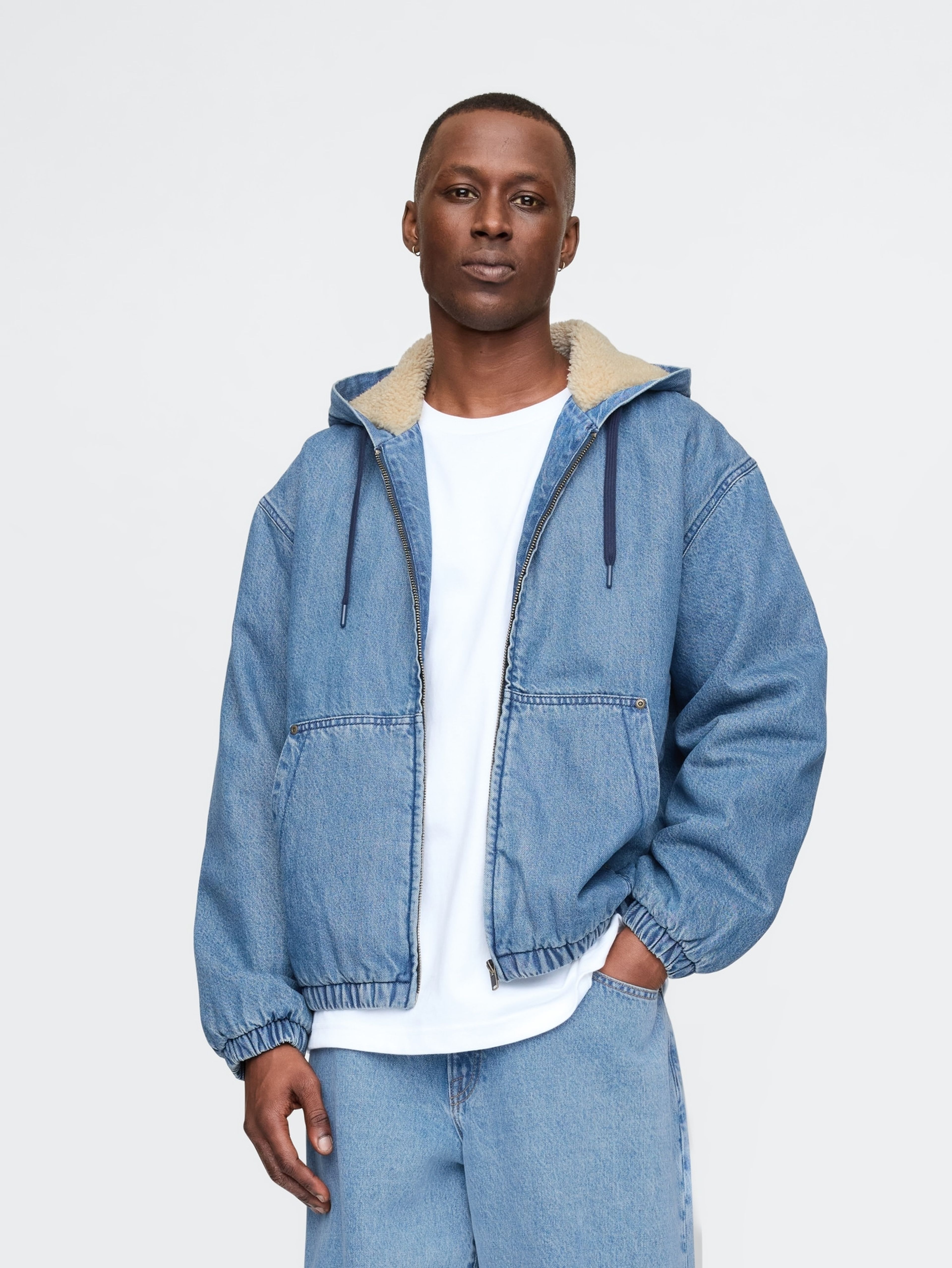 Oversize sherpa denim sweatshirt - 001