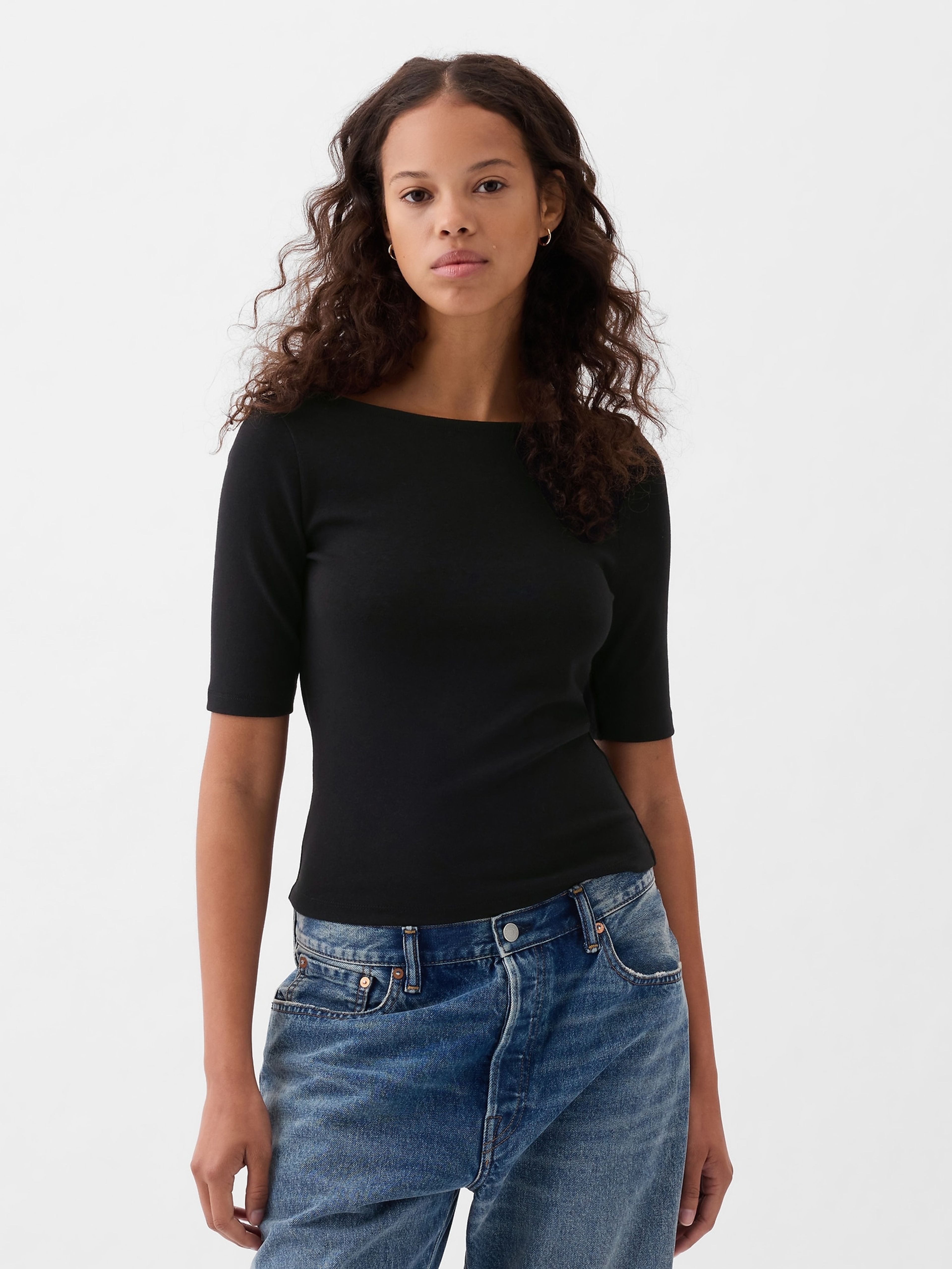 T-Shirt mit U-Boot-Ausschnitt cropped