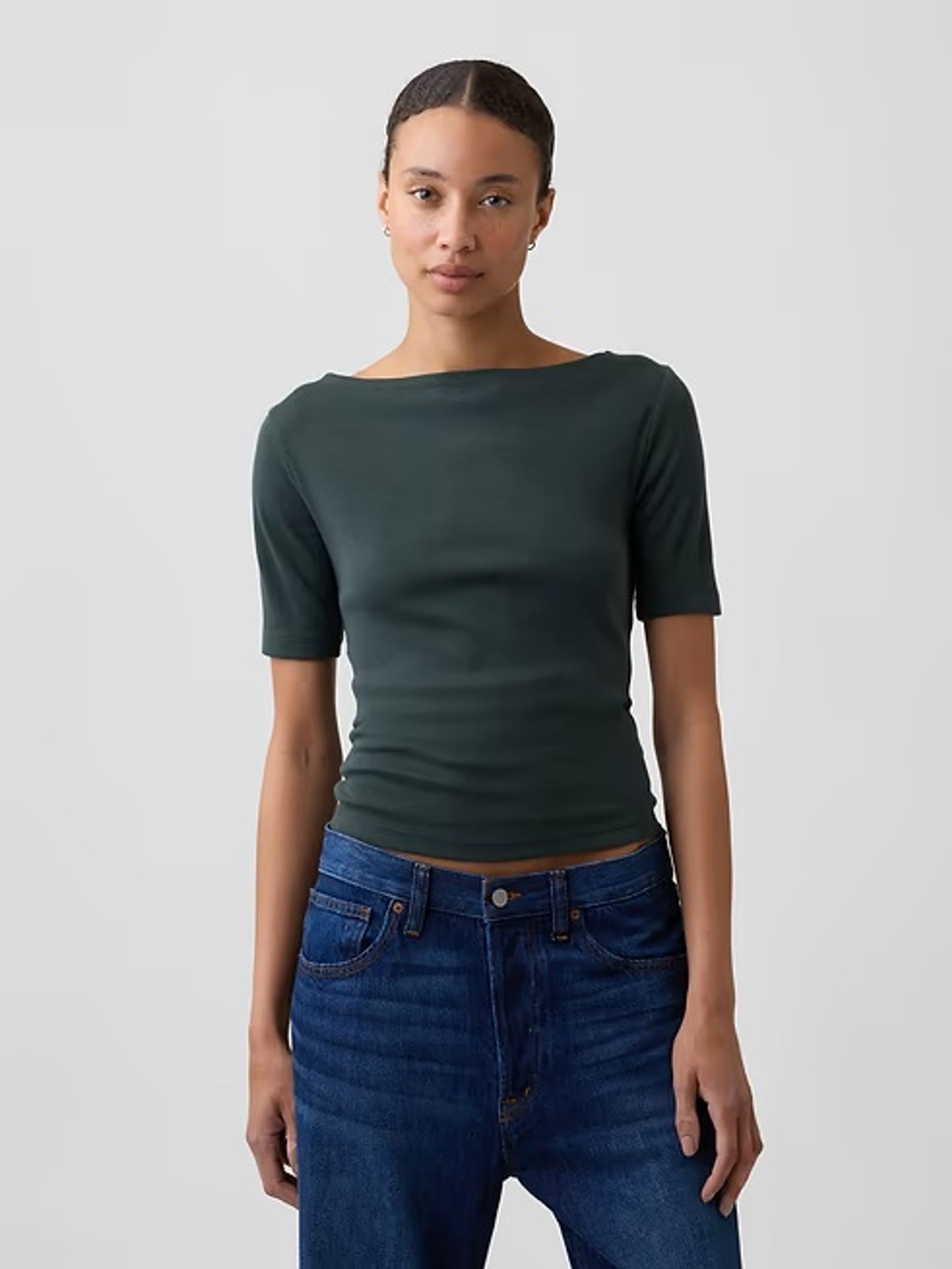 Camiseta de canalé con escote barco - 001