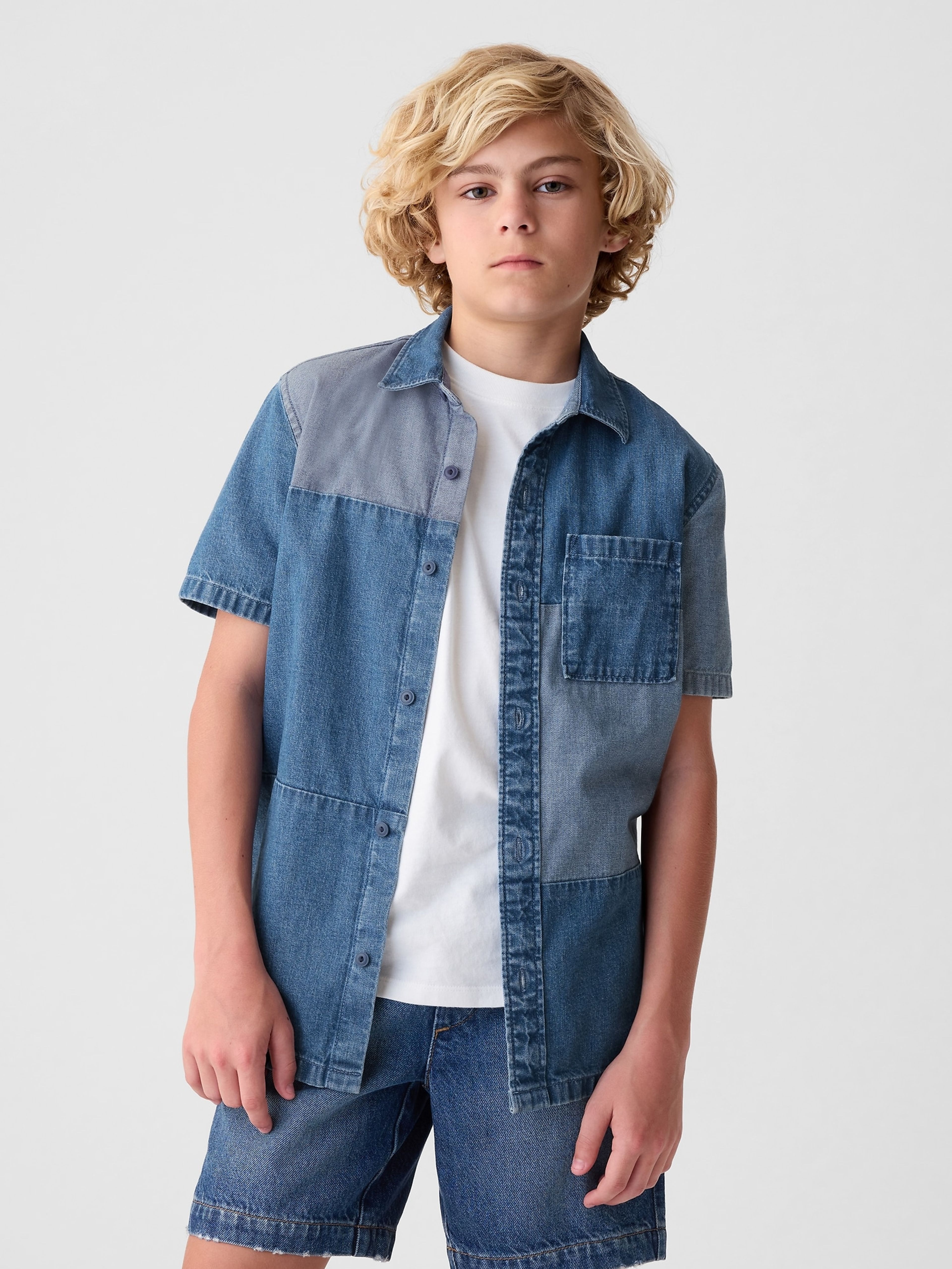 Kinder Denim Patchwork Shirt - 001
