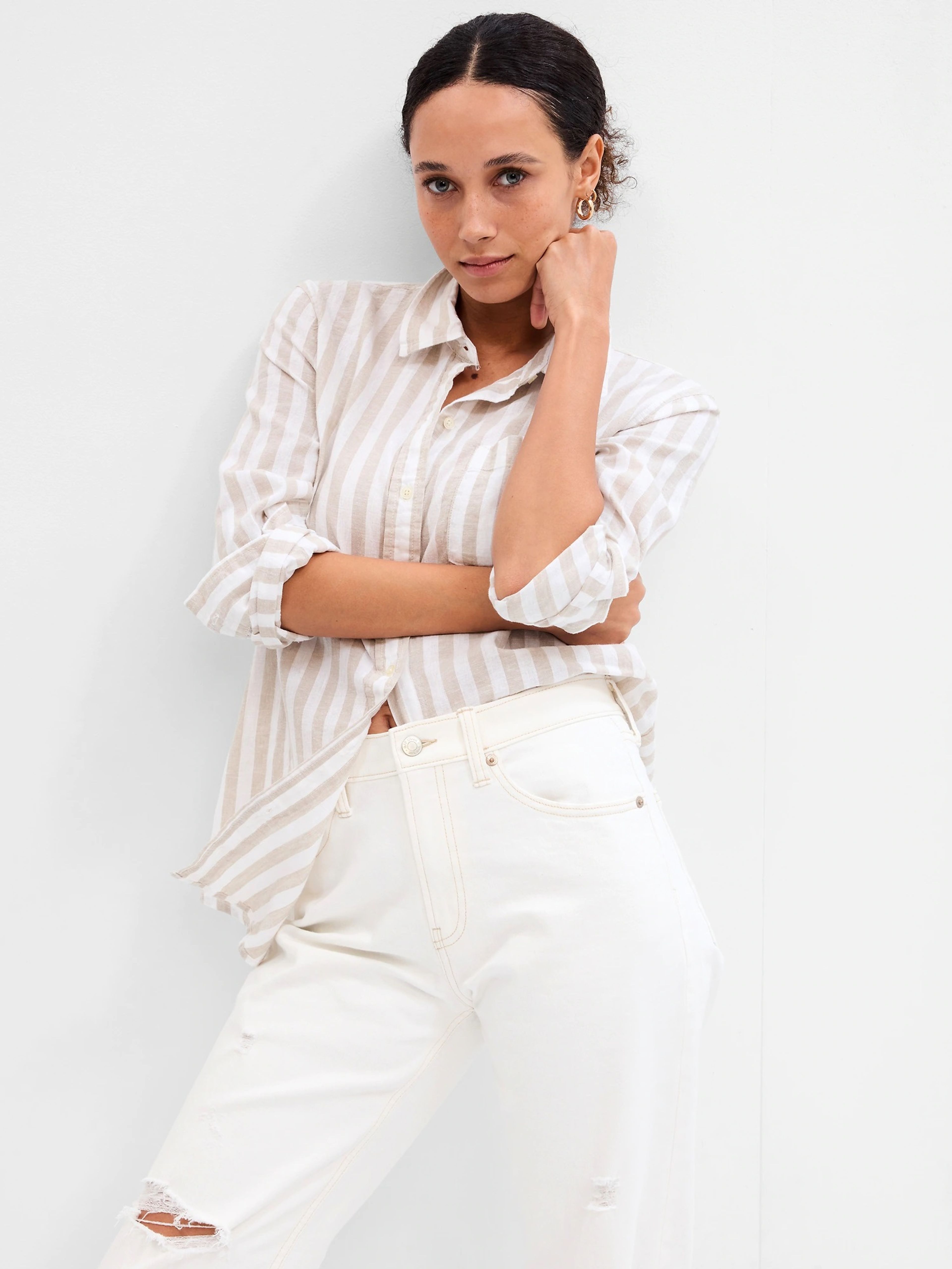 Lněná pruhovaná košile