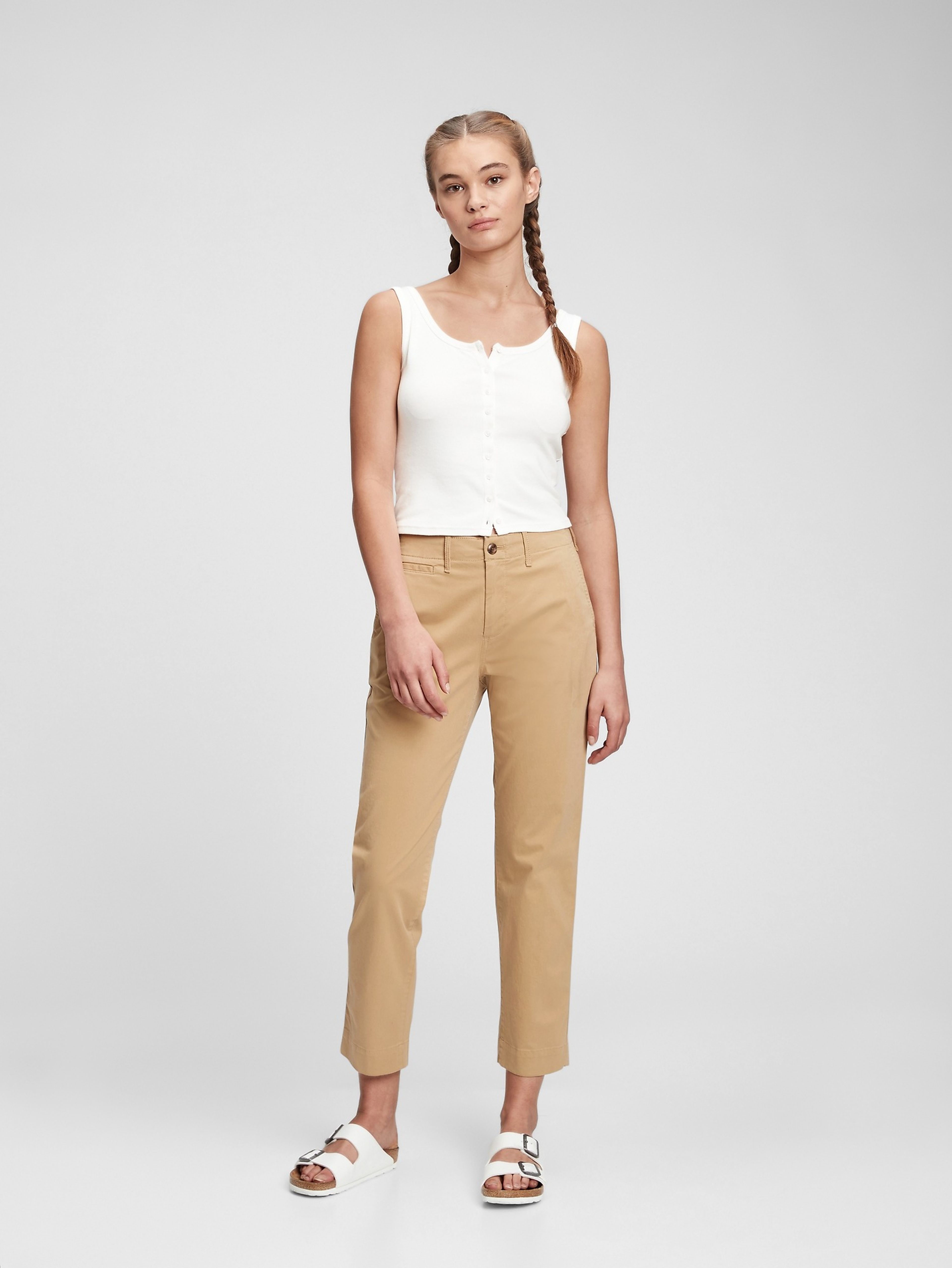 Hose straight khaki high rise