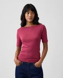 Camiseta de canalé con escote barco-Rojo - 001