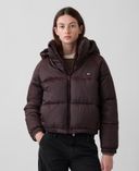 Oversize crop prešívaná bunda s logom-Hnedá - 001
