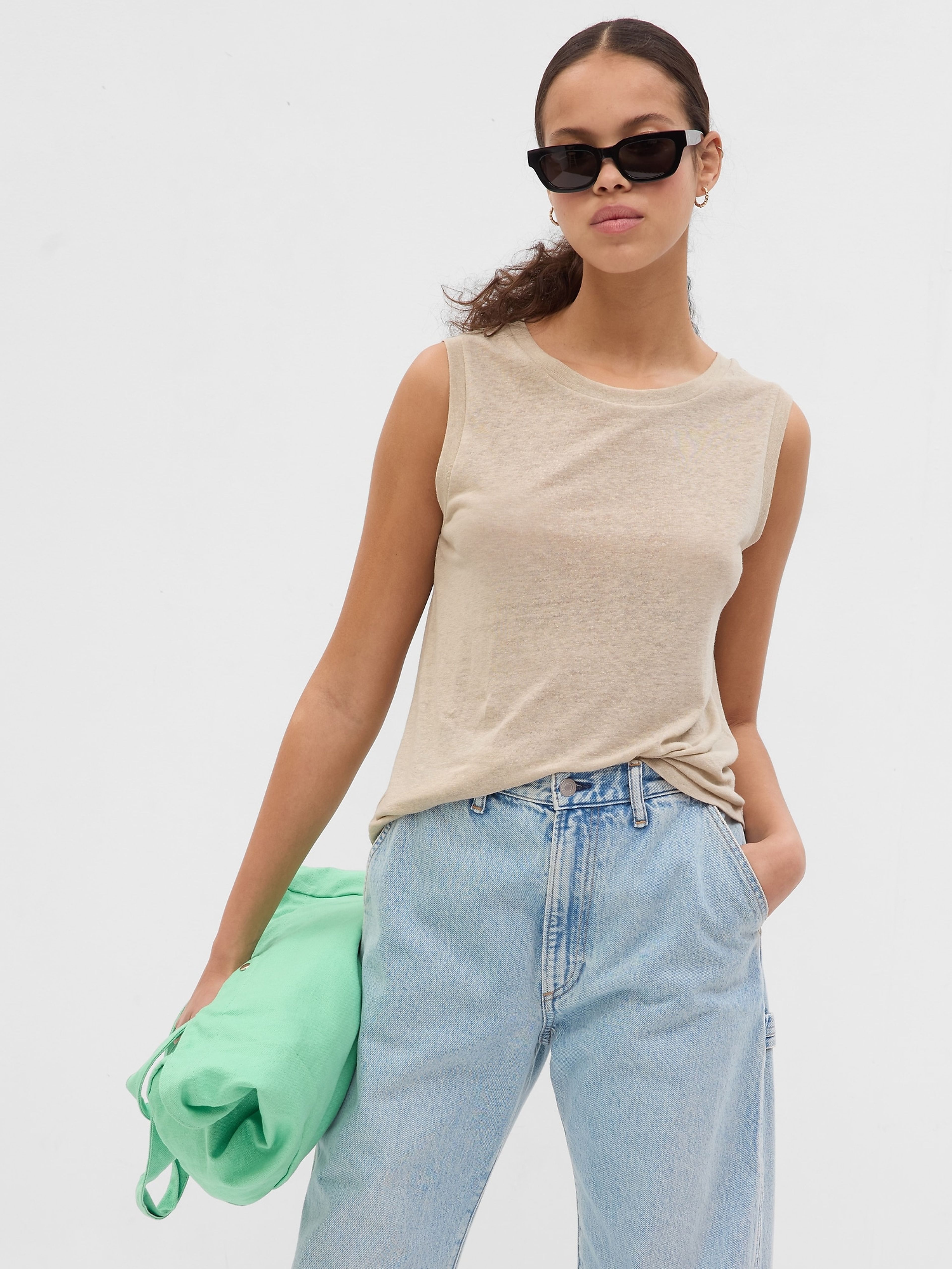 Lněný top bez rukávů