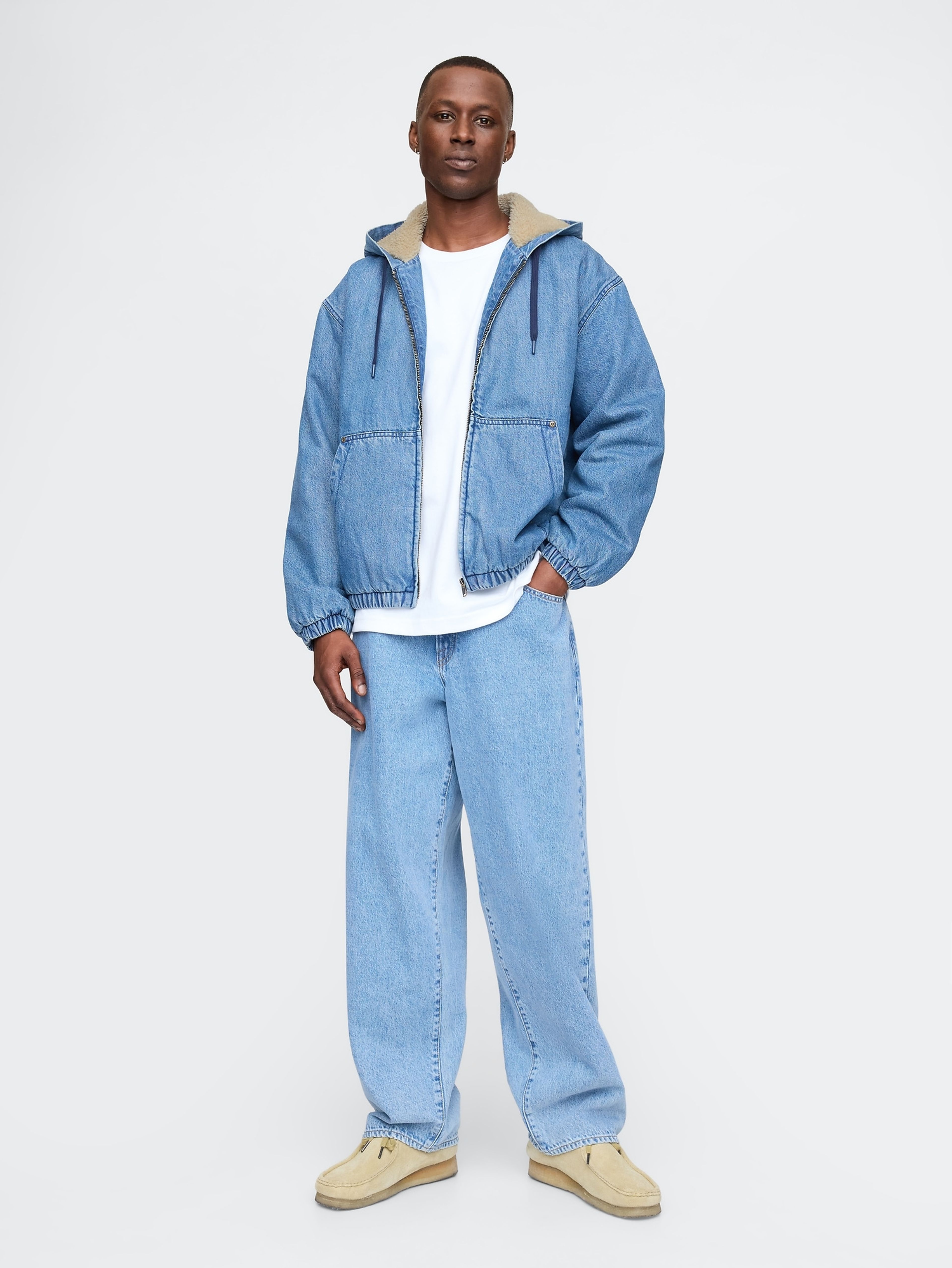 Oversize jeansowa bluza sherpa