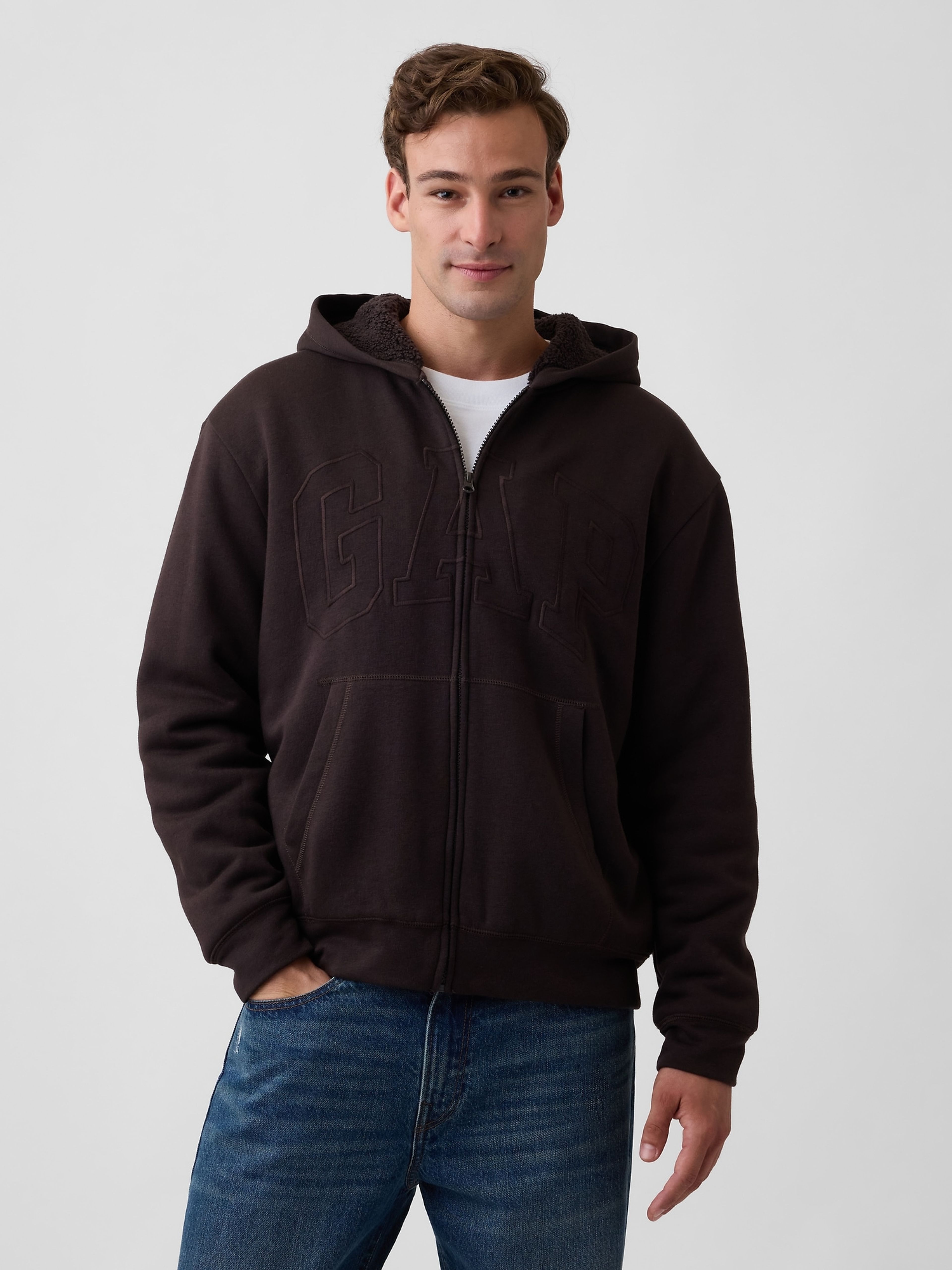 Zateplená sherpa mikina s logom - 001