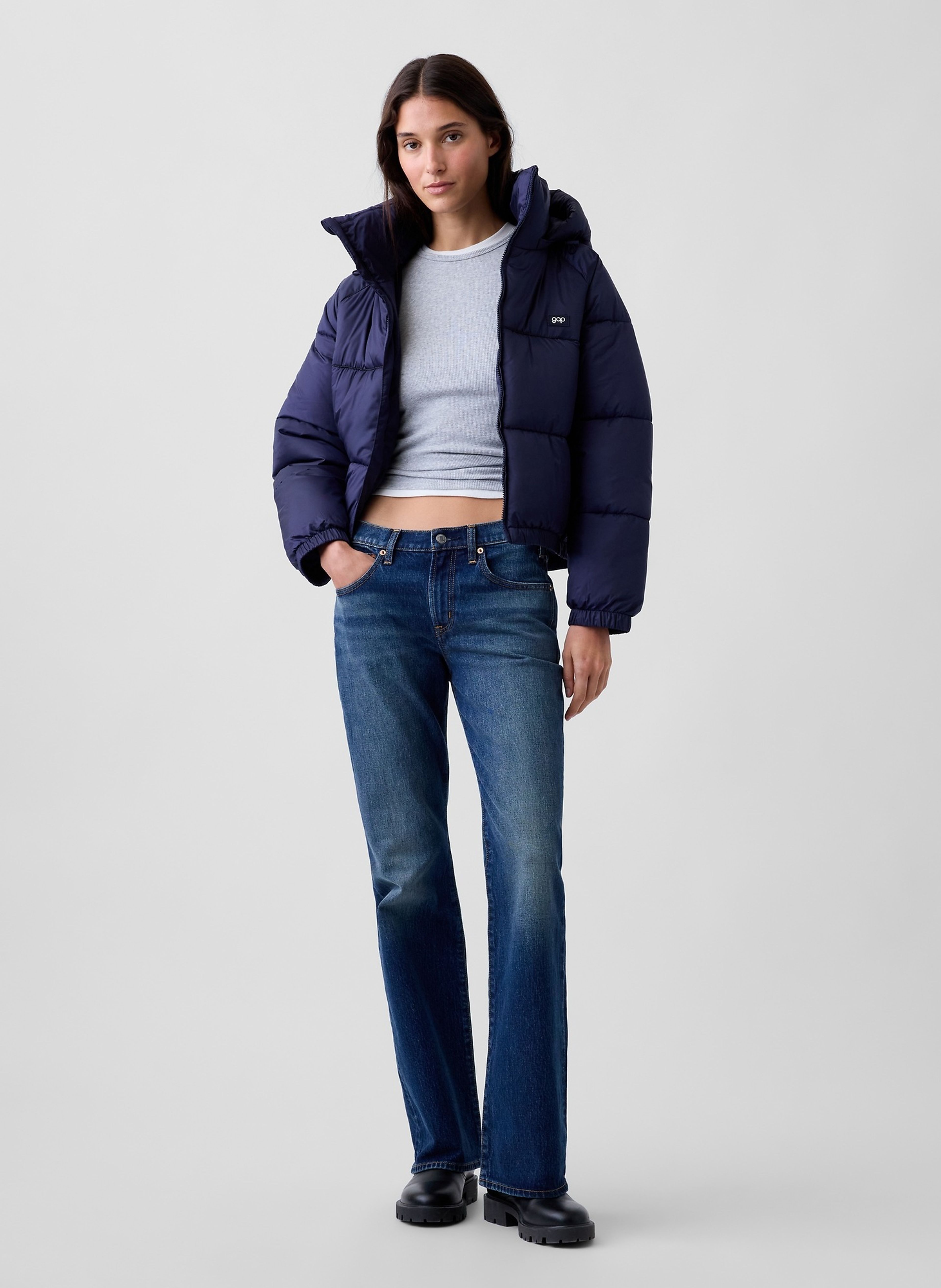 Oversize crop prešívaná bunda s logom - 002