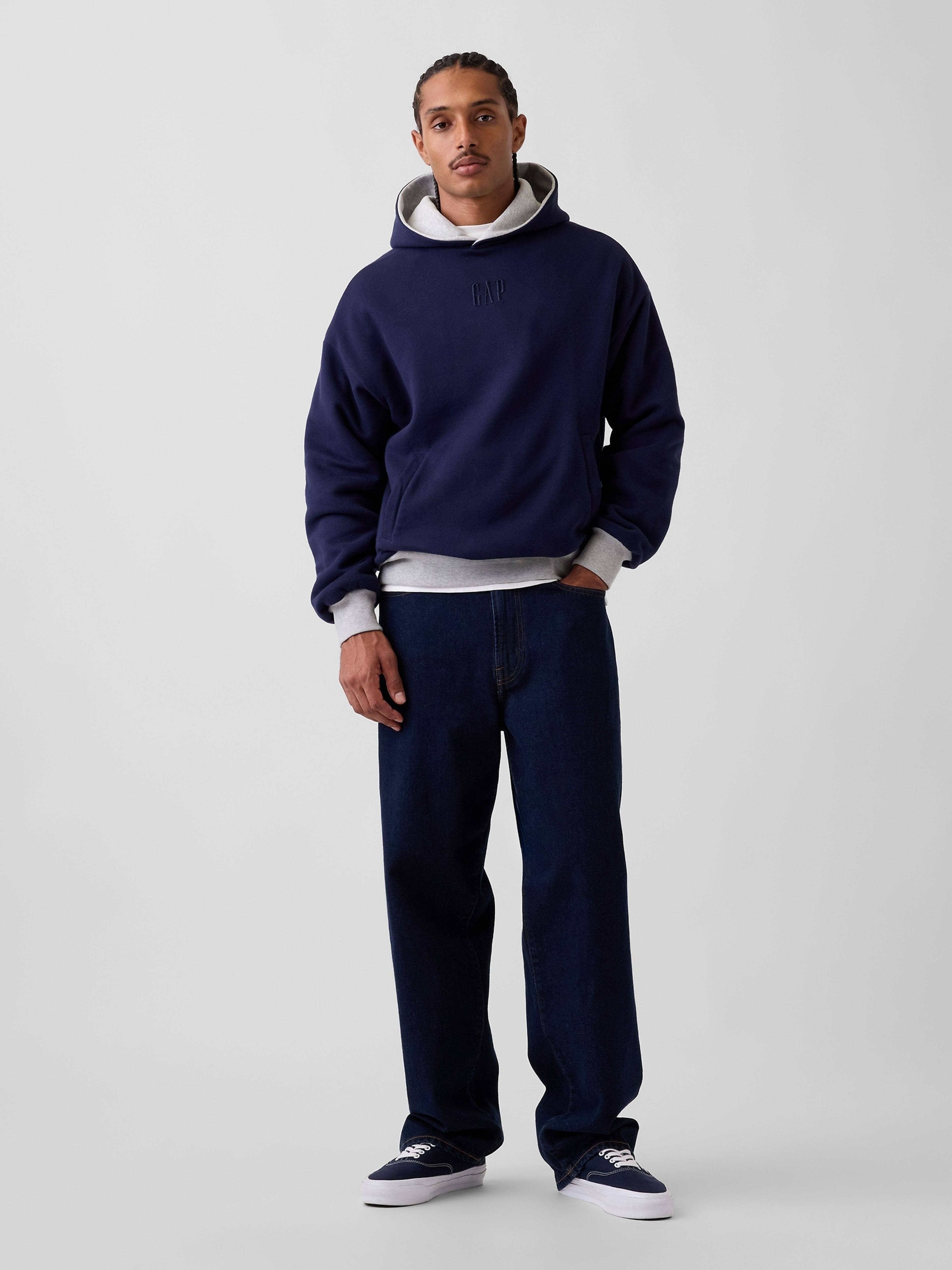 Oversize kifordítható pulóver VintageSoft unisex logóval - 002
