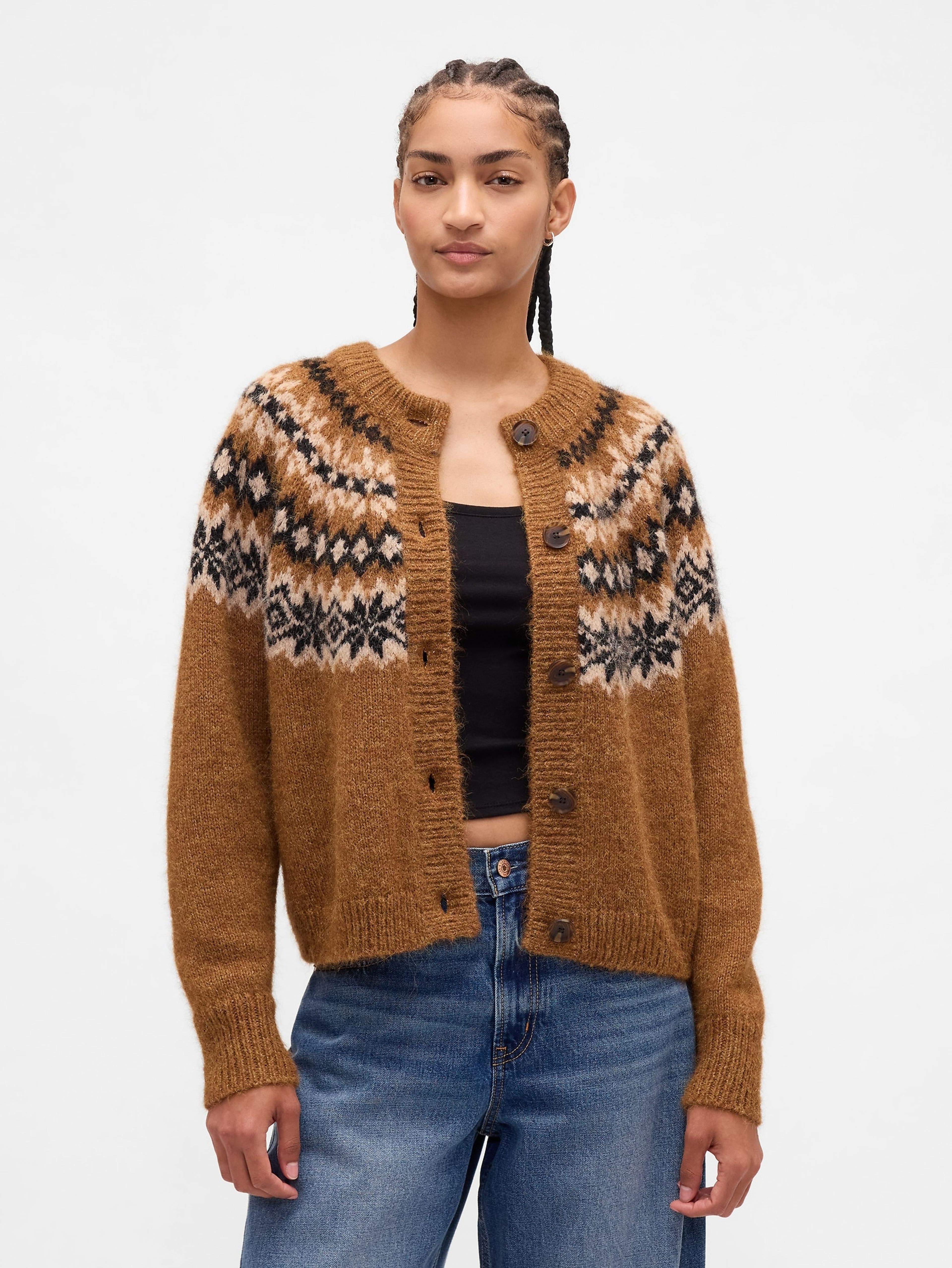 Kardigan oversize Fair Isle z domieszką wełny