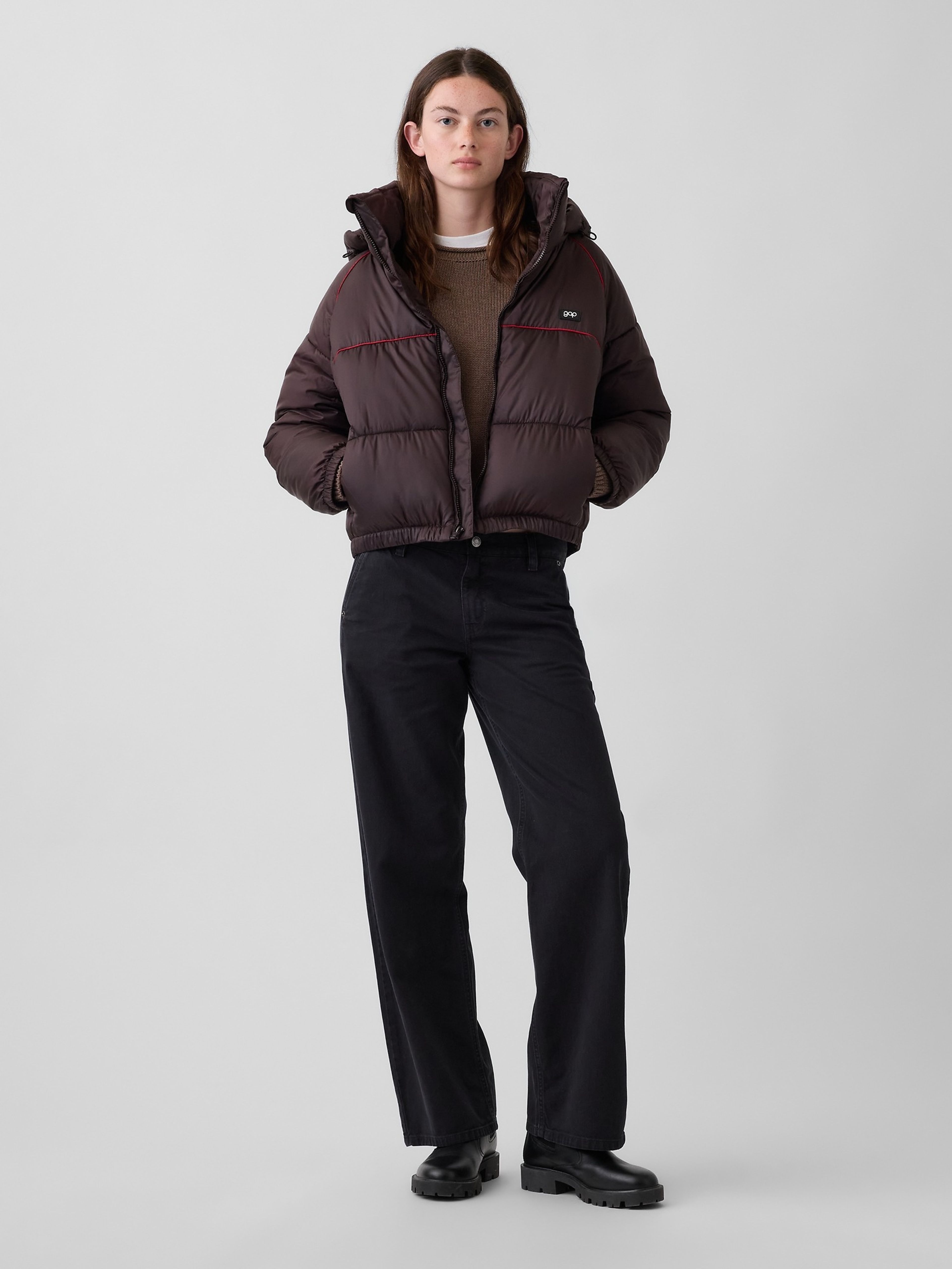 Oversize crop prešívaná bunda s logom - 002
