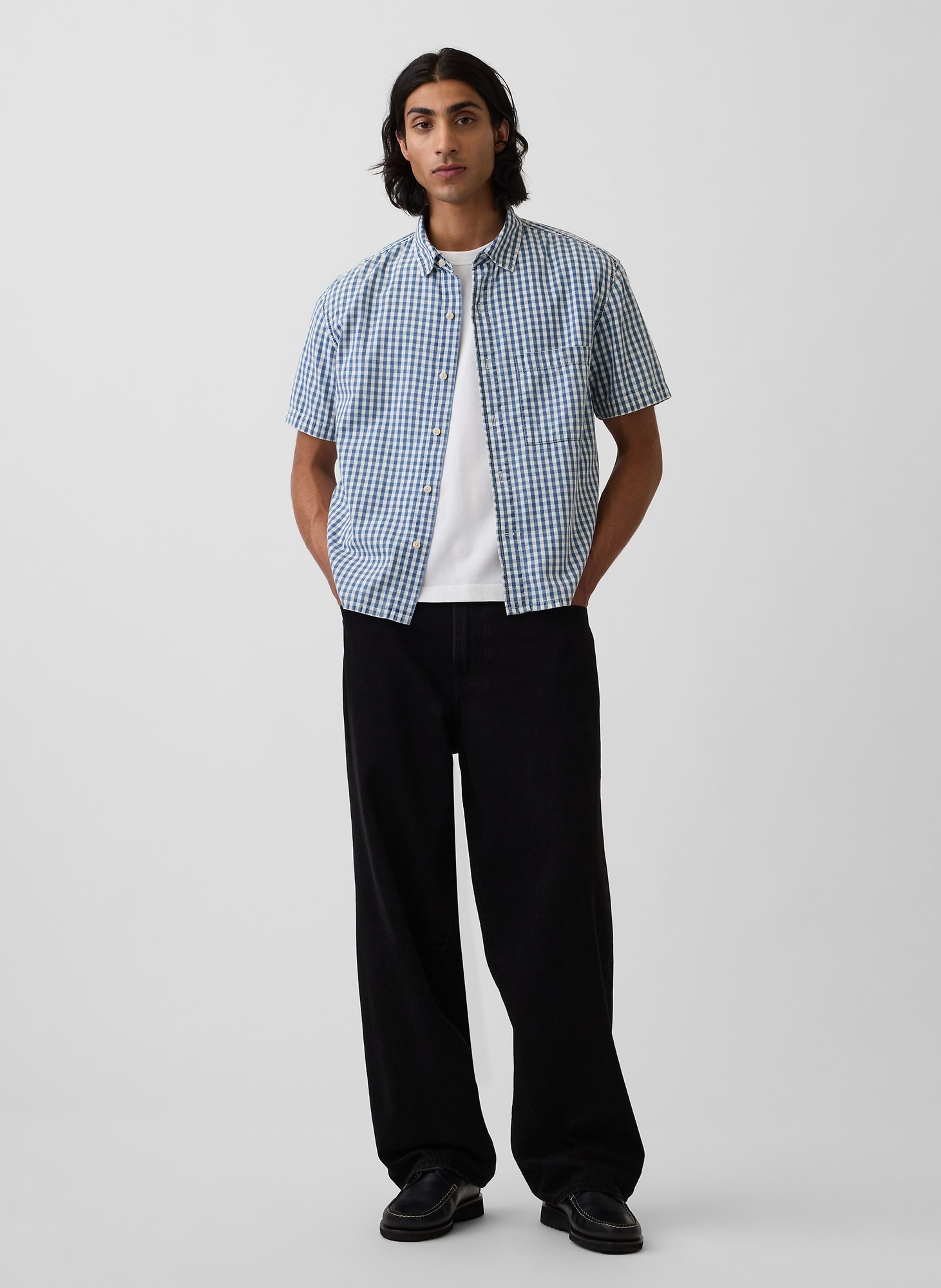 Cămașă din denim Gingham relaxed straight - 002