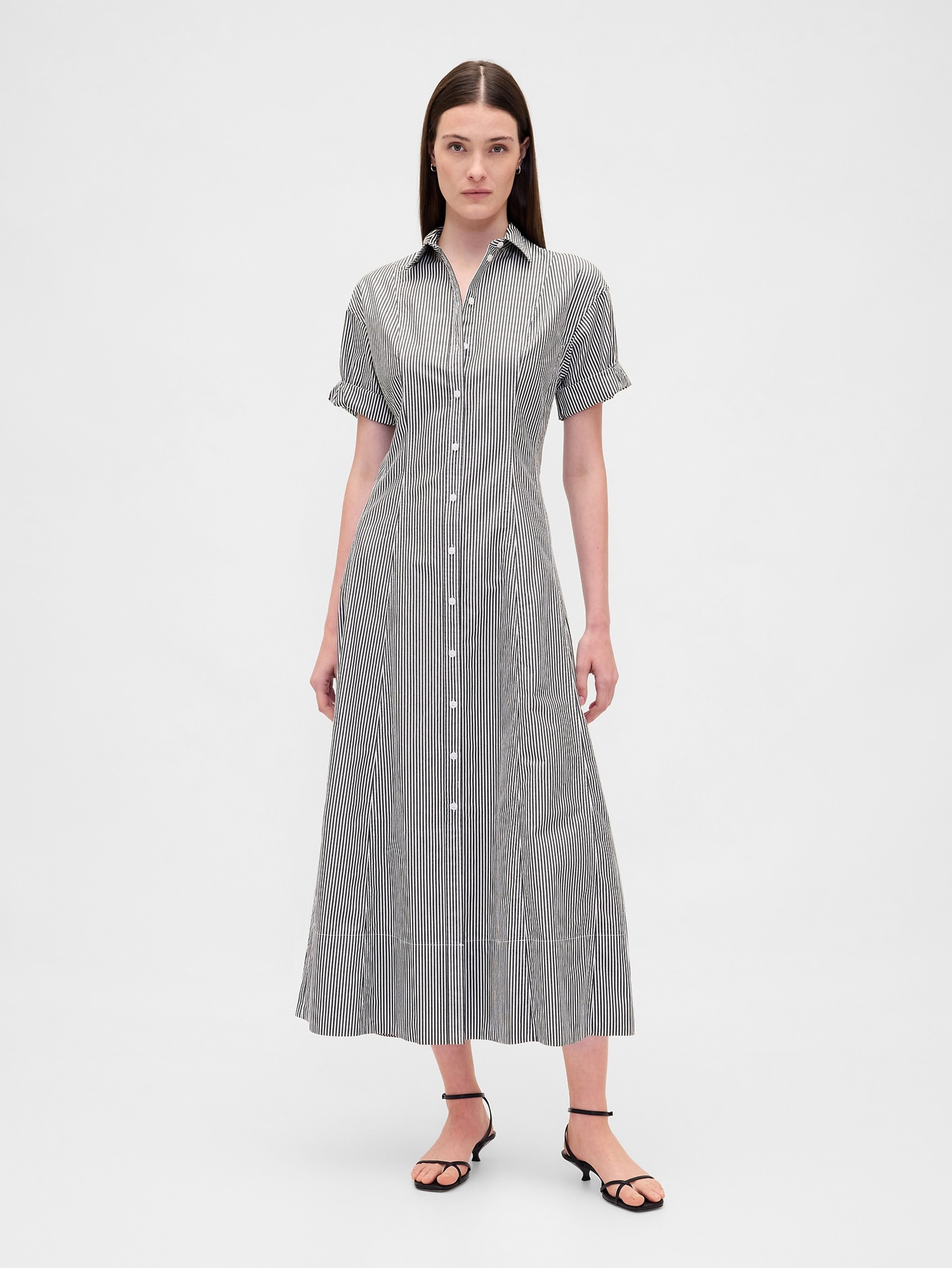 Damen-Popeline-Hemdkleid Midi