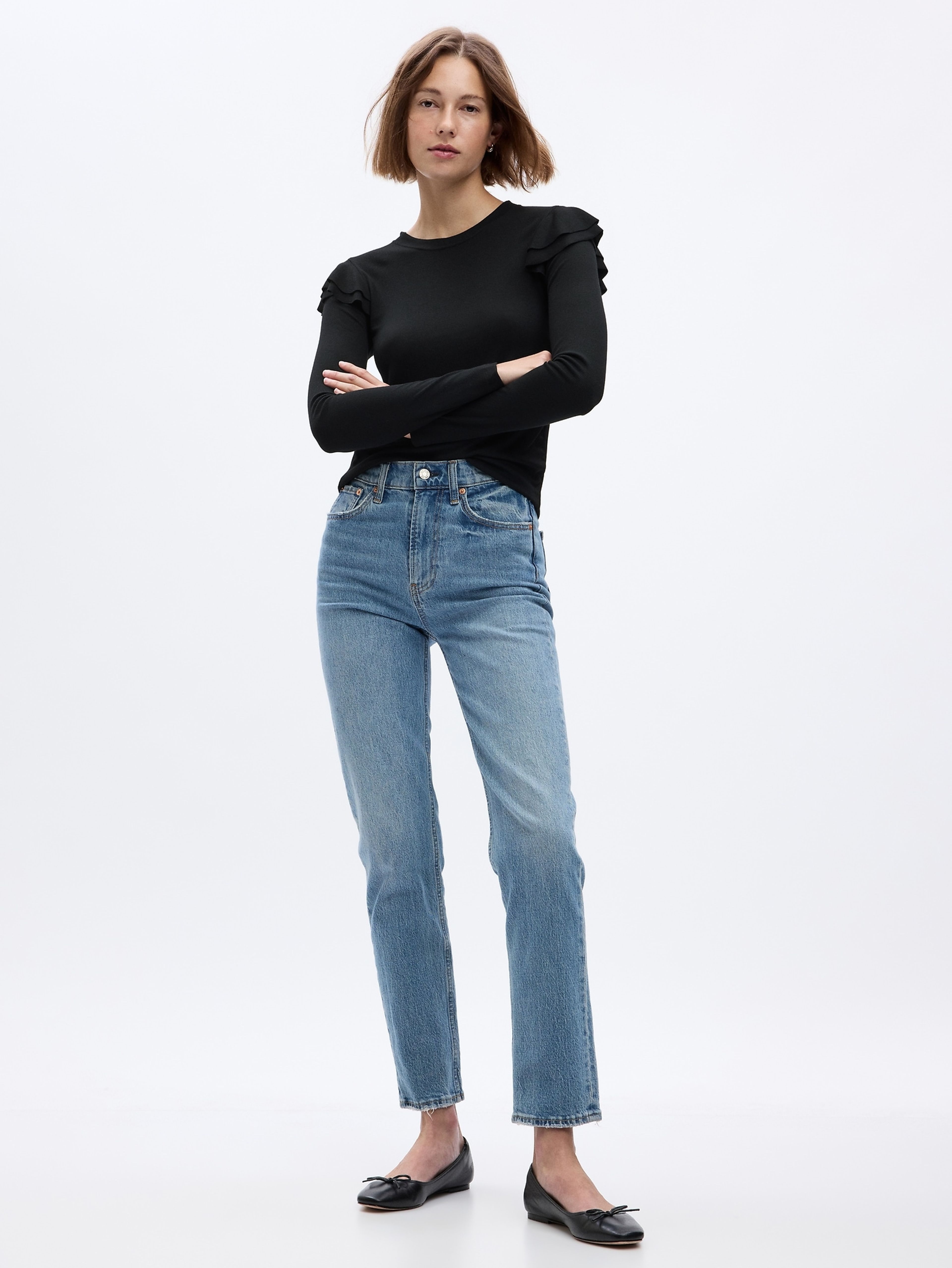 Žebrovaný top s volánky