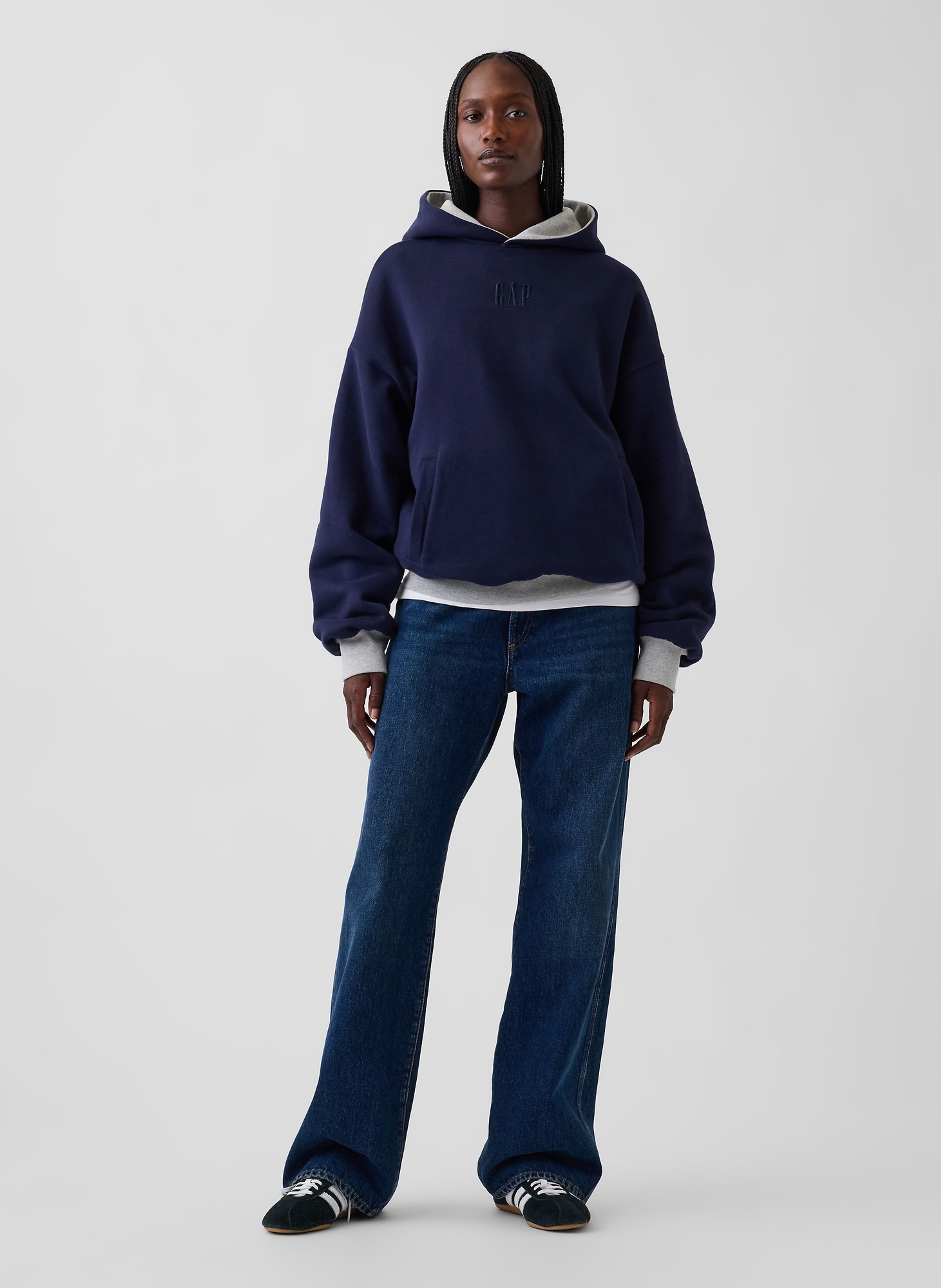 Oversize kifordítható pulóver VintageSoft unisex logóval - 006