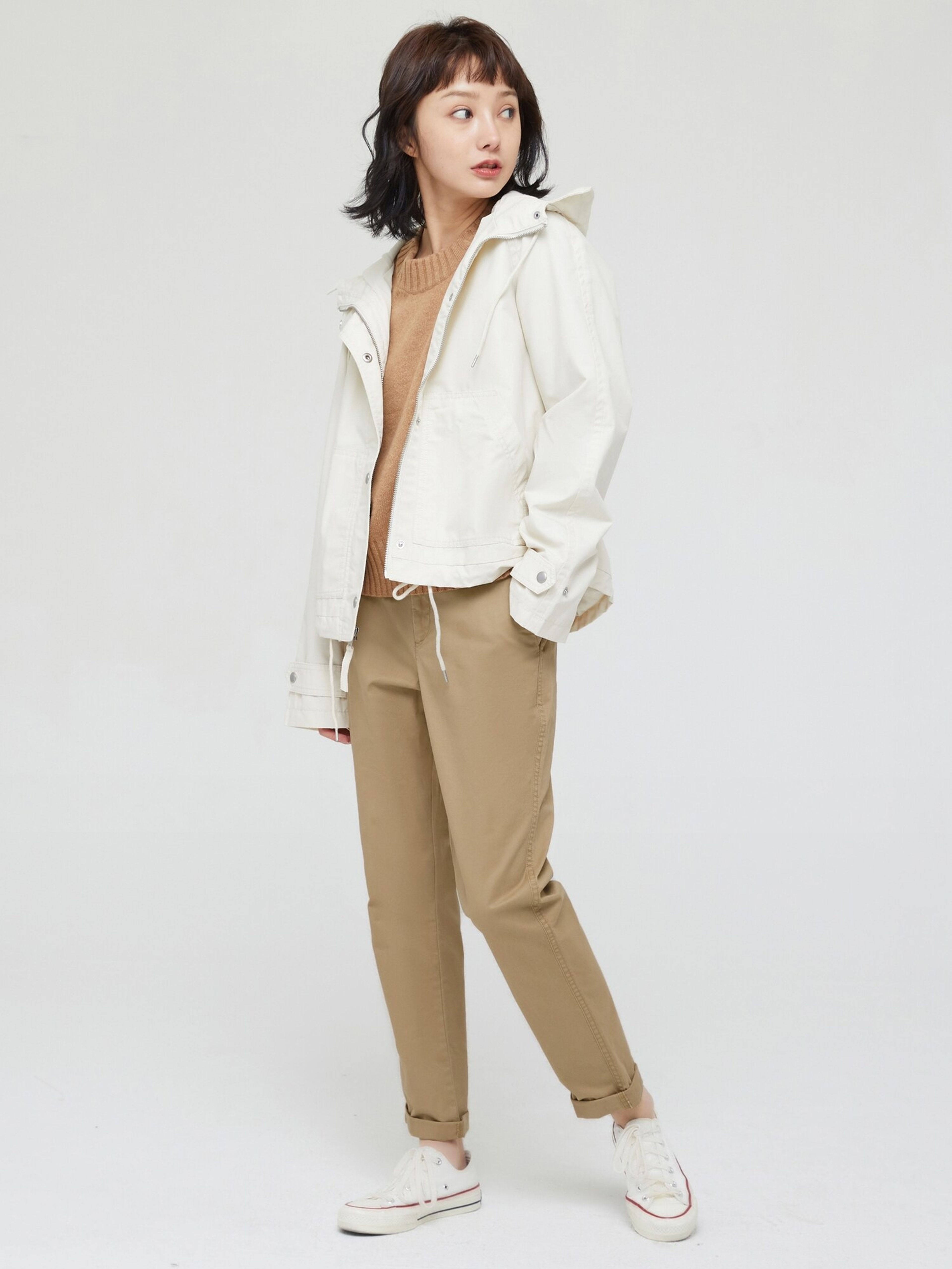 Spodnie girlfriend khaki in stretch twill