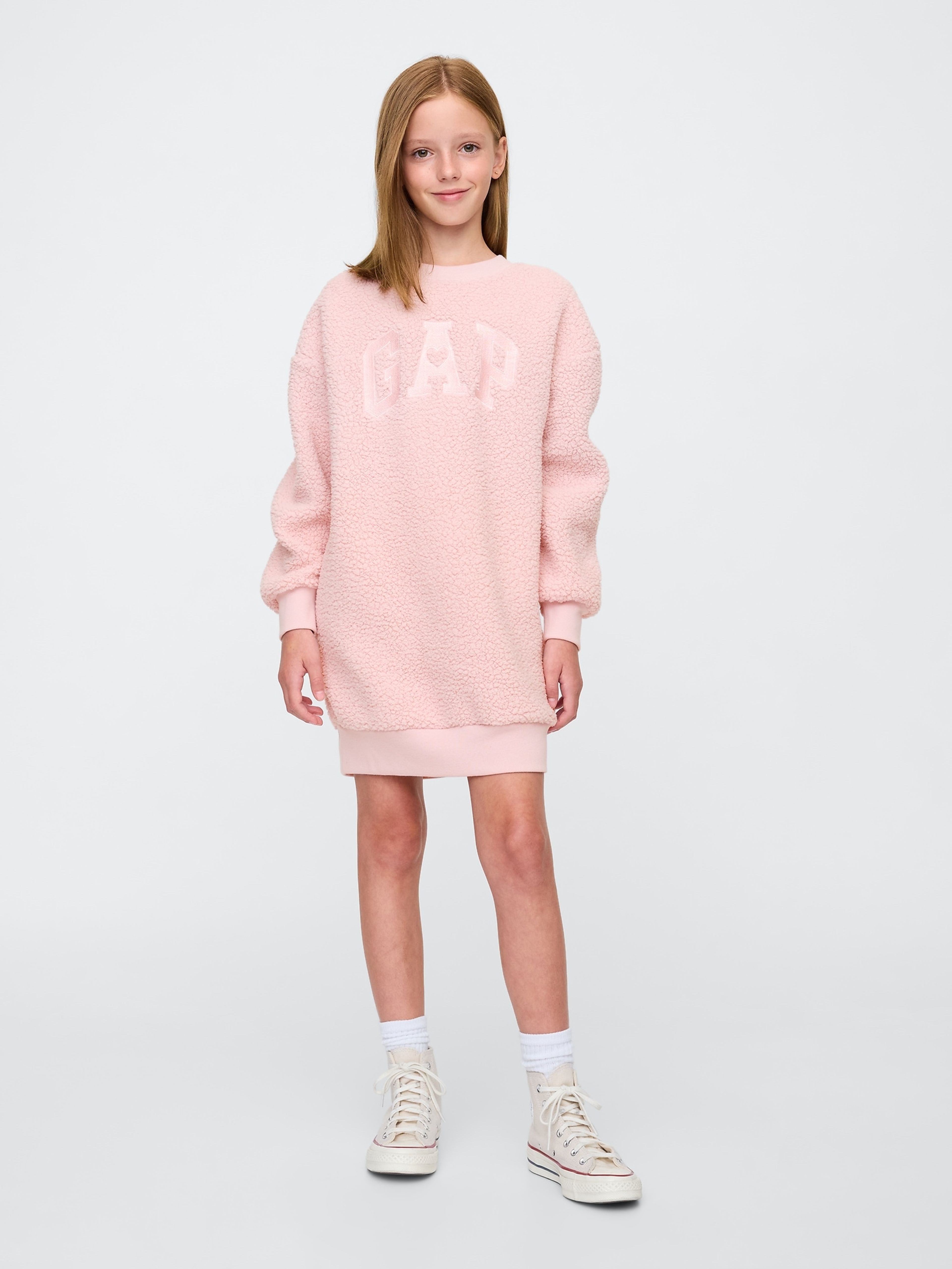 Rochie oversize sherpa pentru copii cu logo