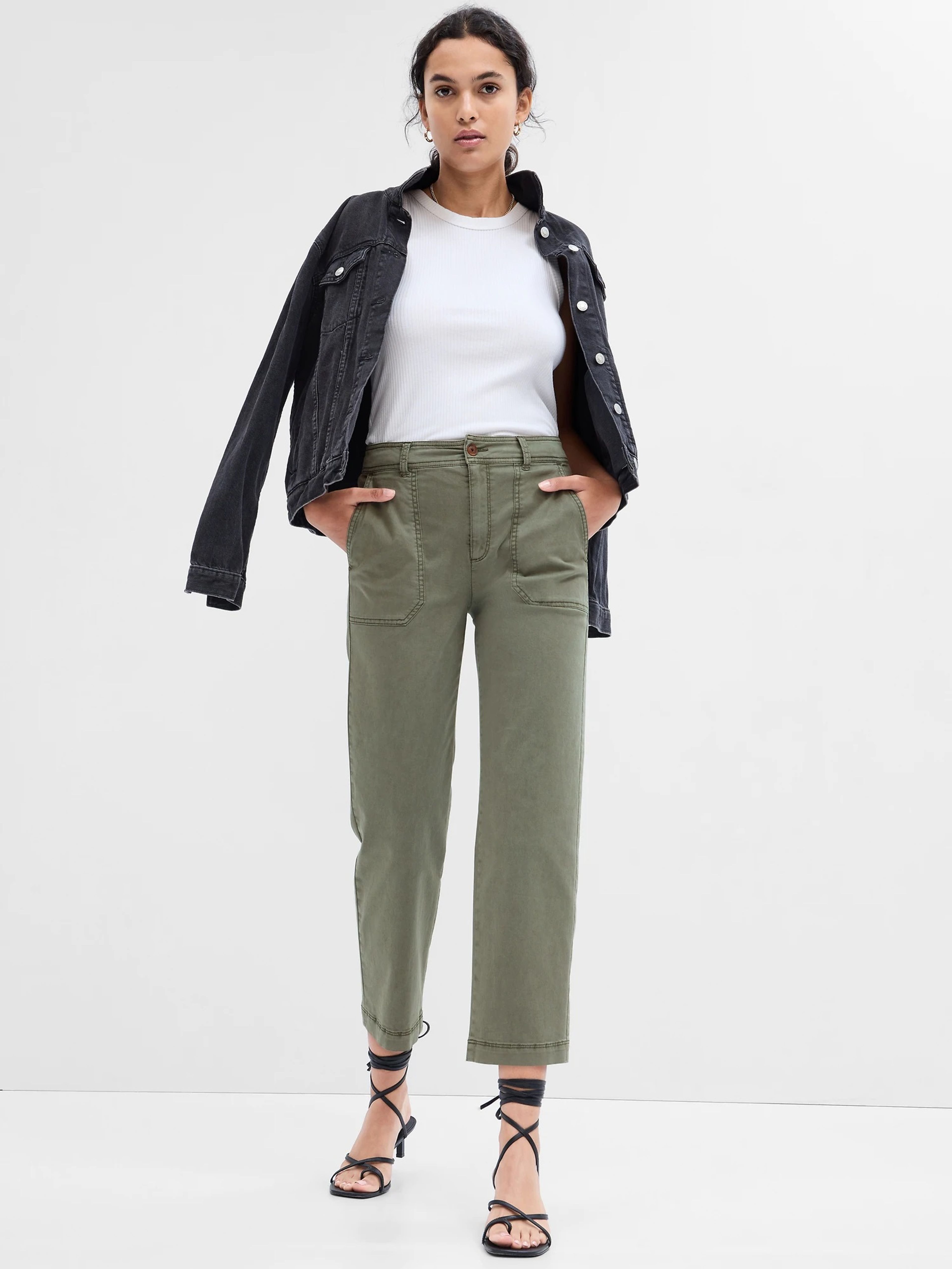 Spodnie girlfriend khaki high rise Utility