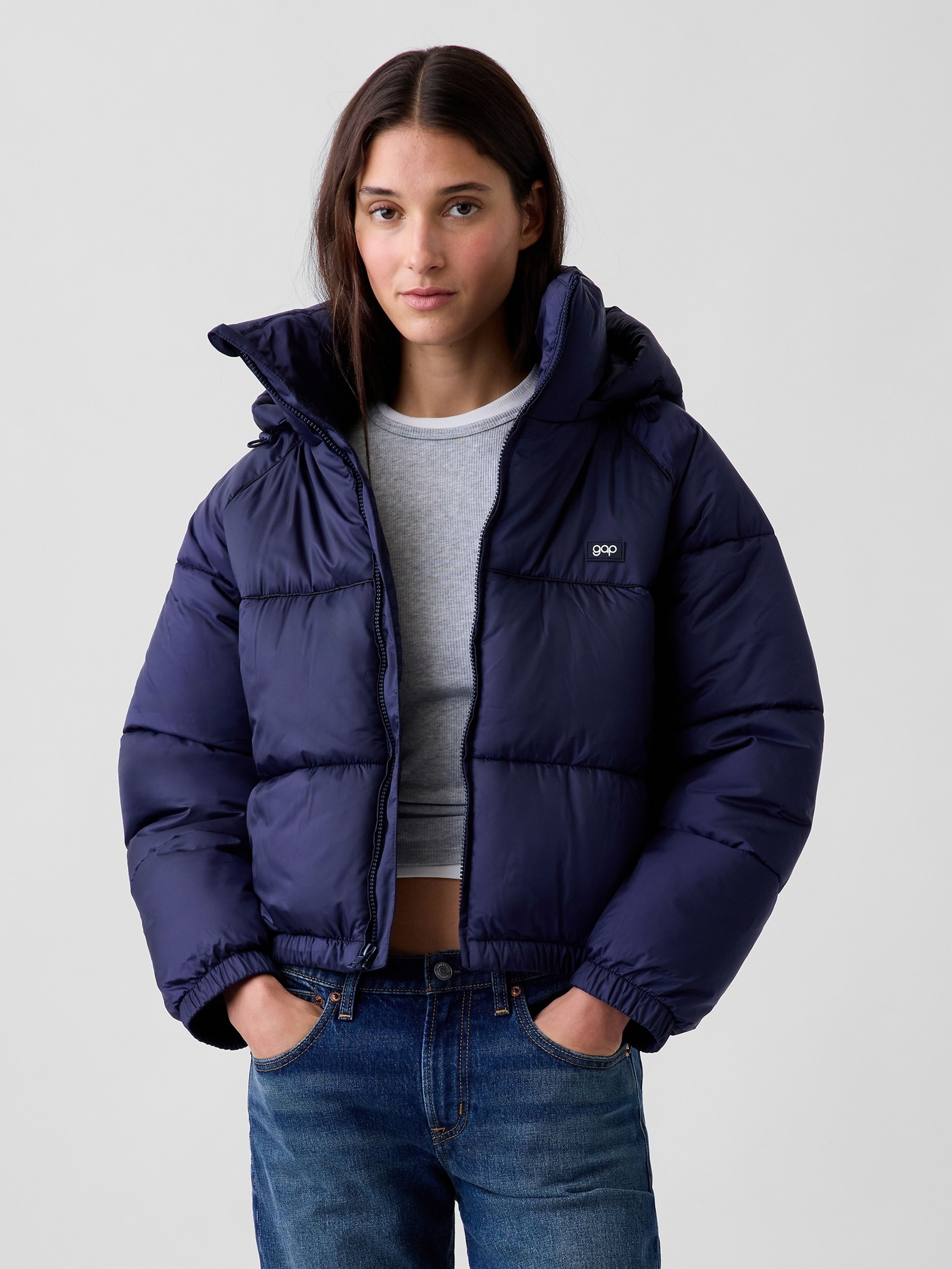 Oversize crop prešívaná bunda s logom - 001
