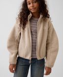 Dziecięca bluza sherpa z logo-Beżowy - 002