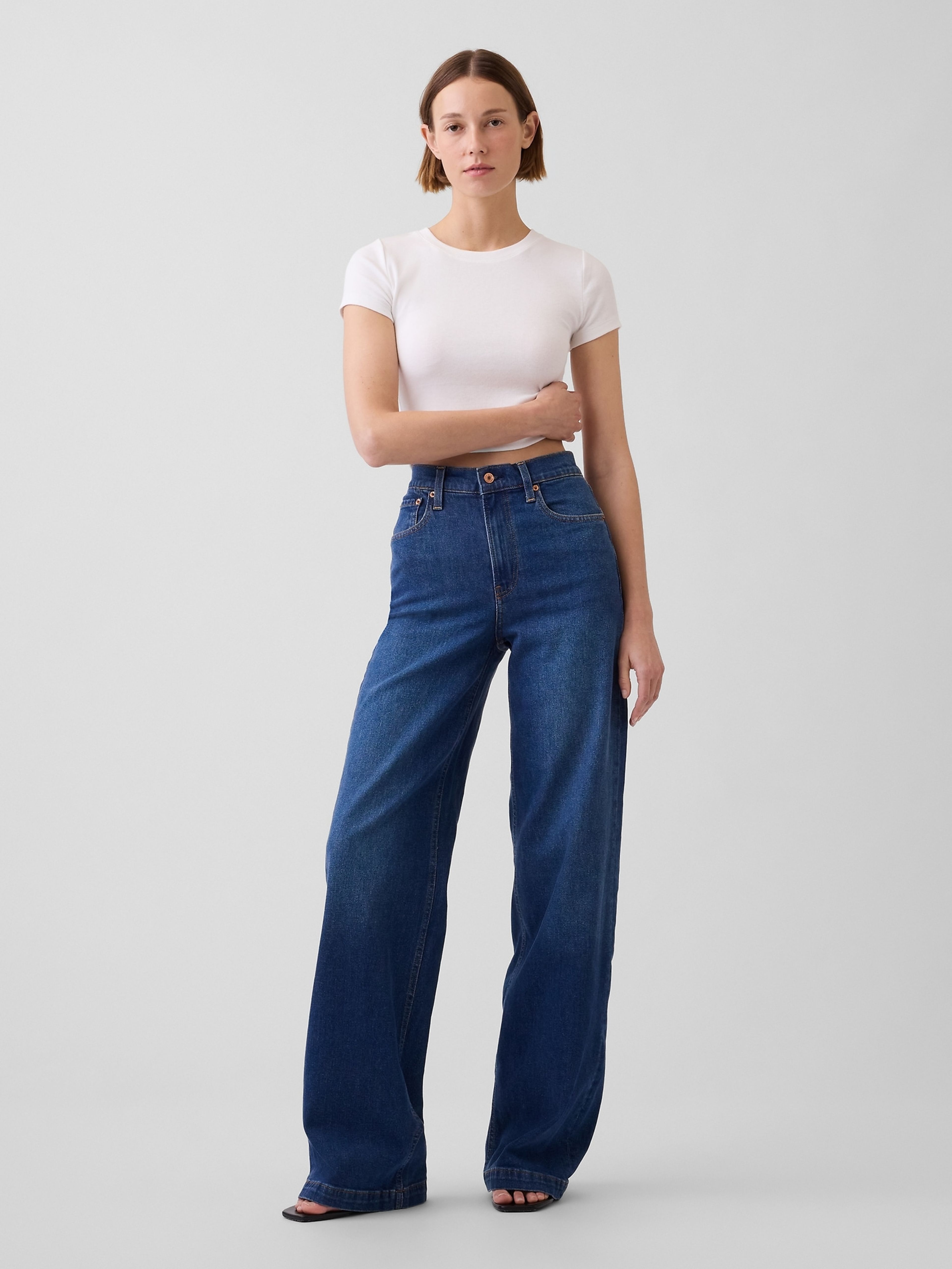 Džínsy High Rise Stride Wide - 001