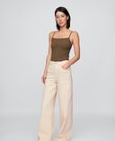 High Rise Stride Wide-Leg Jeans-Beige - 001