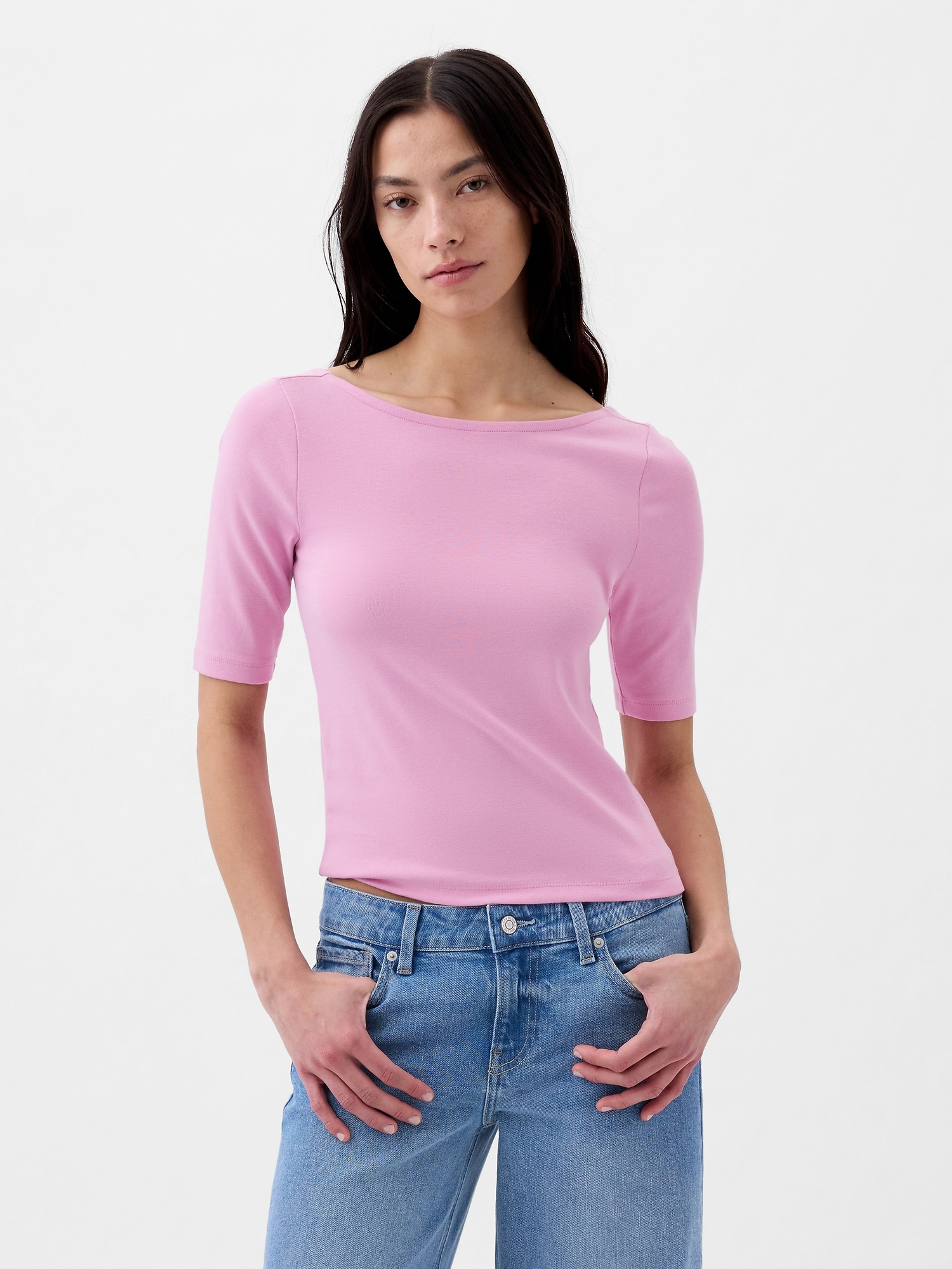 T-Shirt mit U-Boot-Ausschnitt cropped