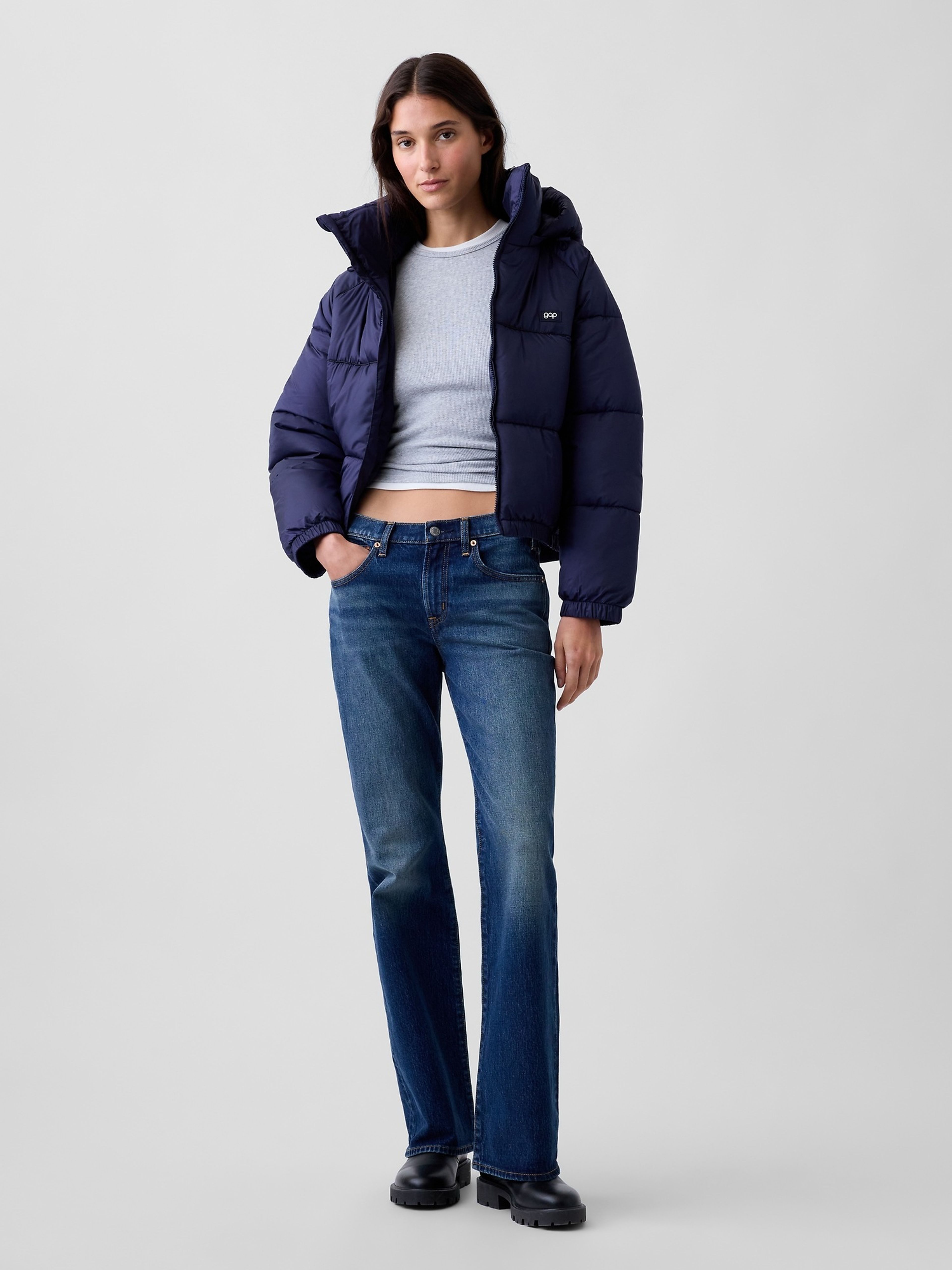 Oversize crop prešívaná bunda s logom - 002