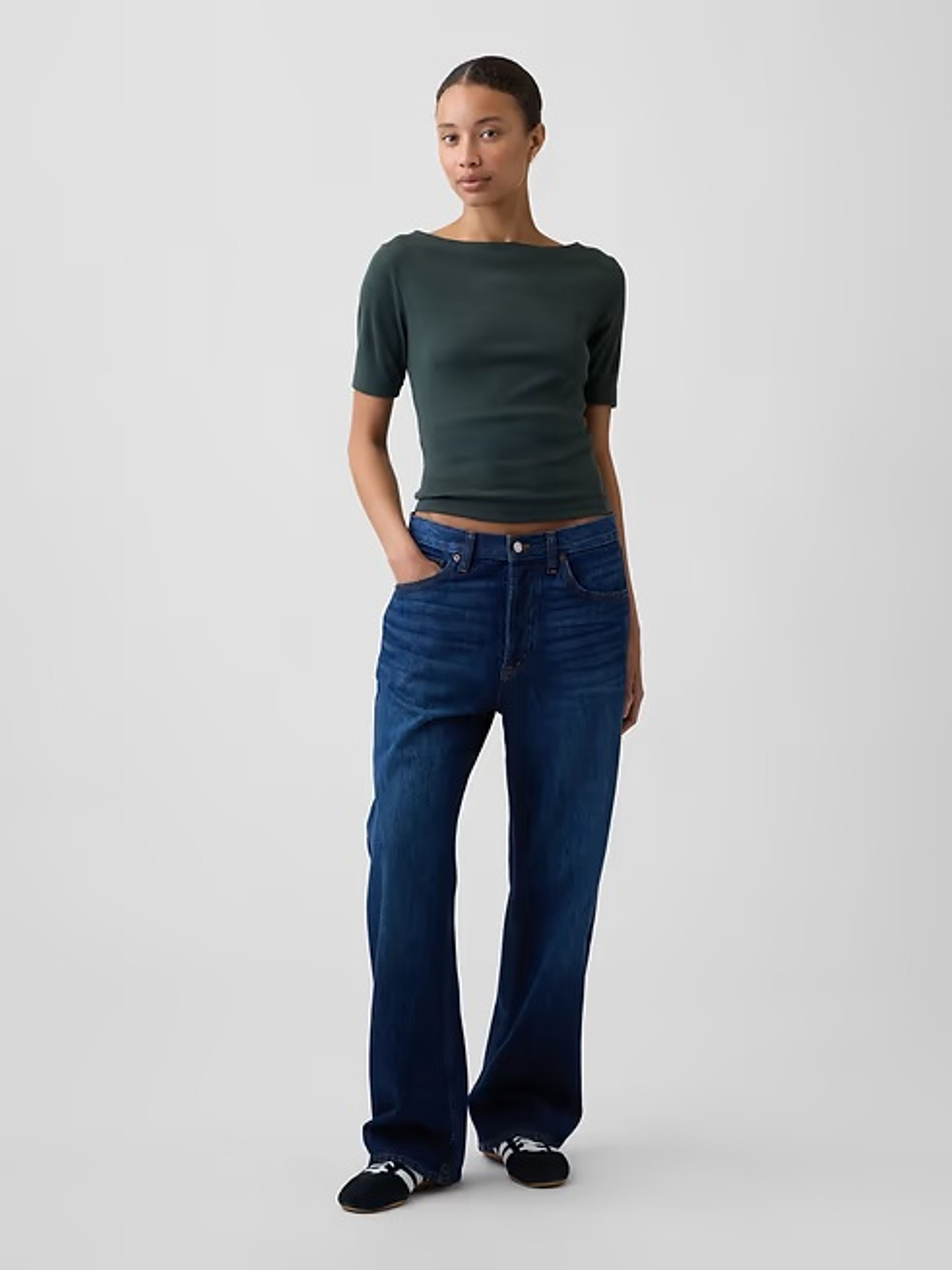 Camiseta de canalé con escote barco - 003