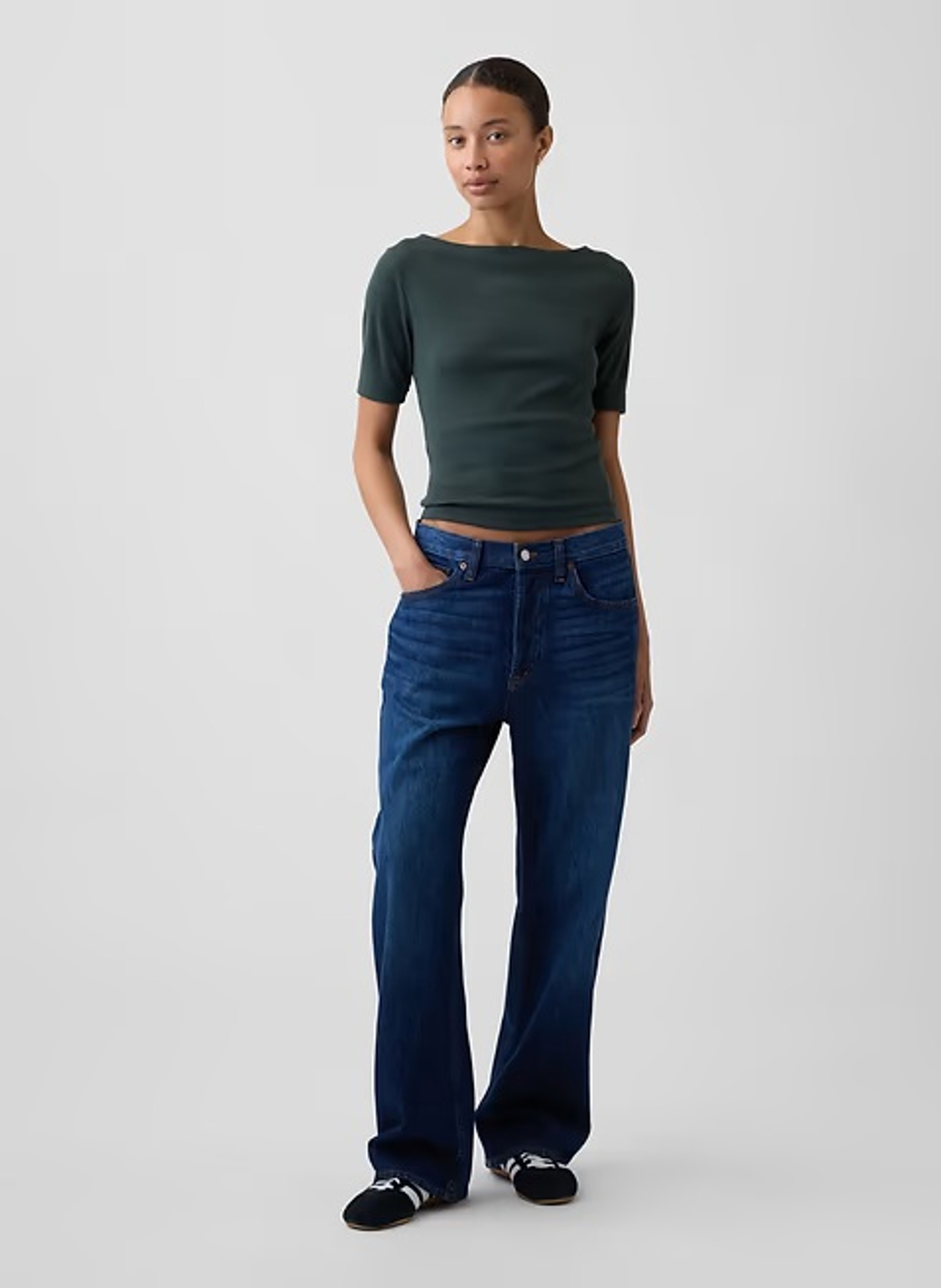 Camiseta de canalé con escote barco - 003
