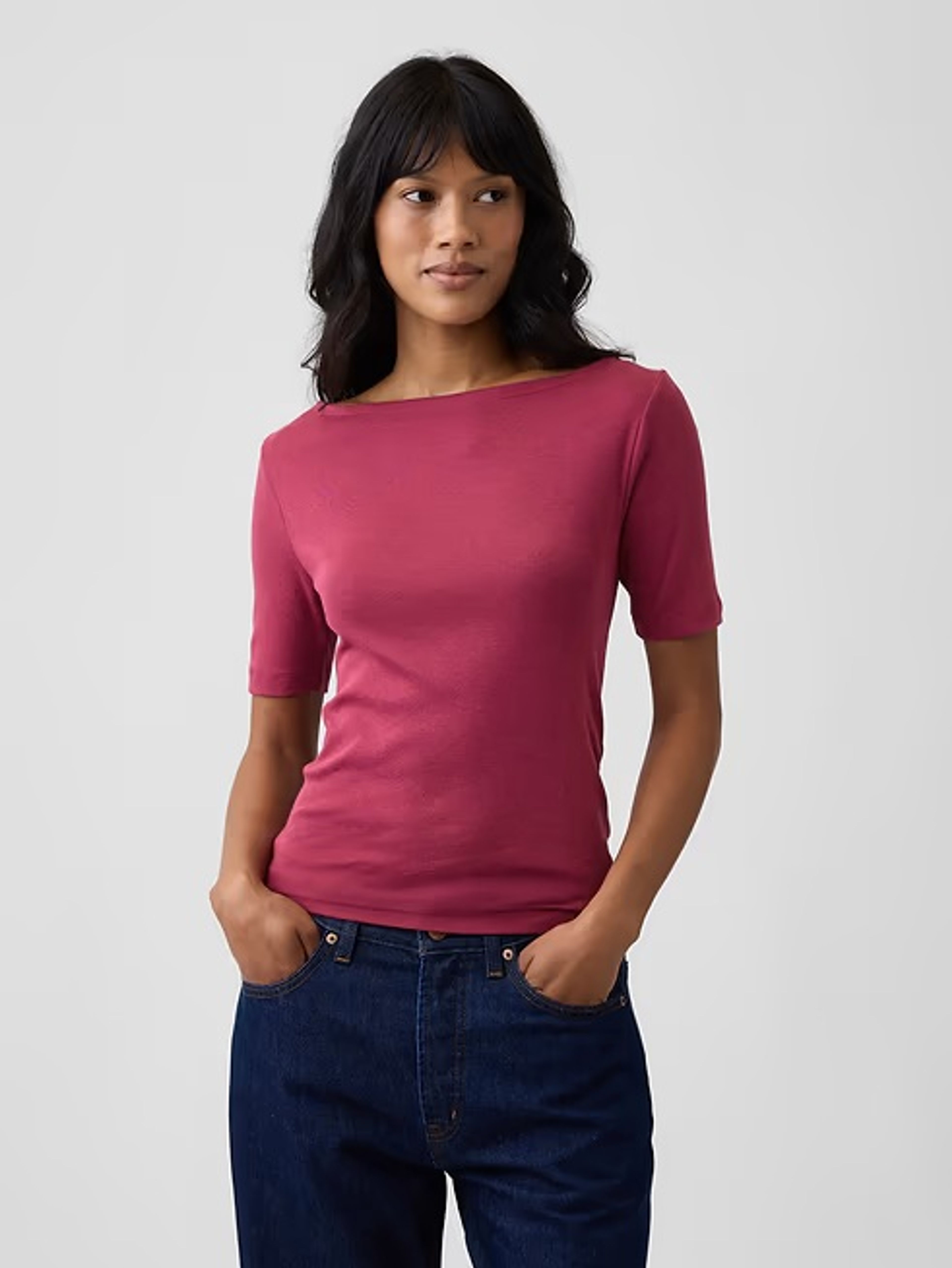 Camiseta de canalé con escote barco - 001