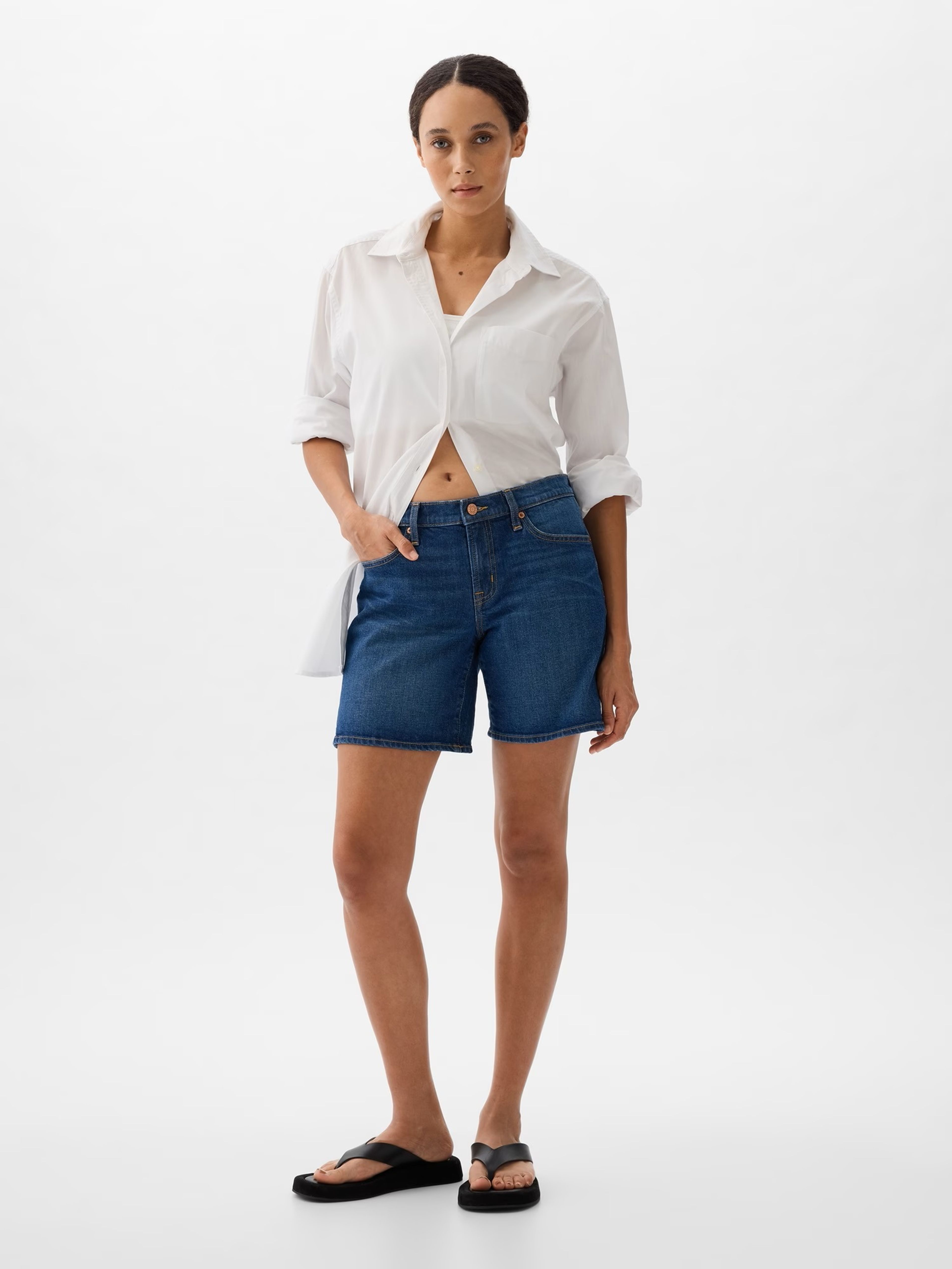 Mid-Rise Denim Shorts