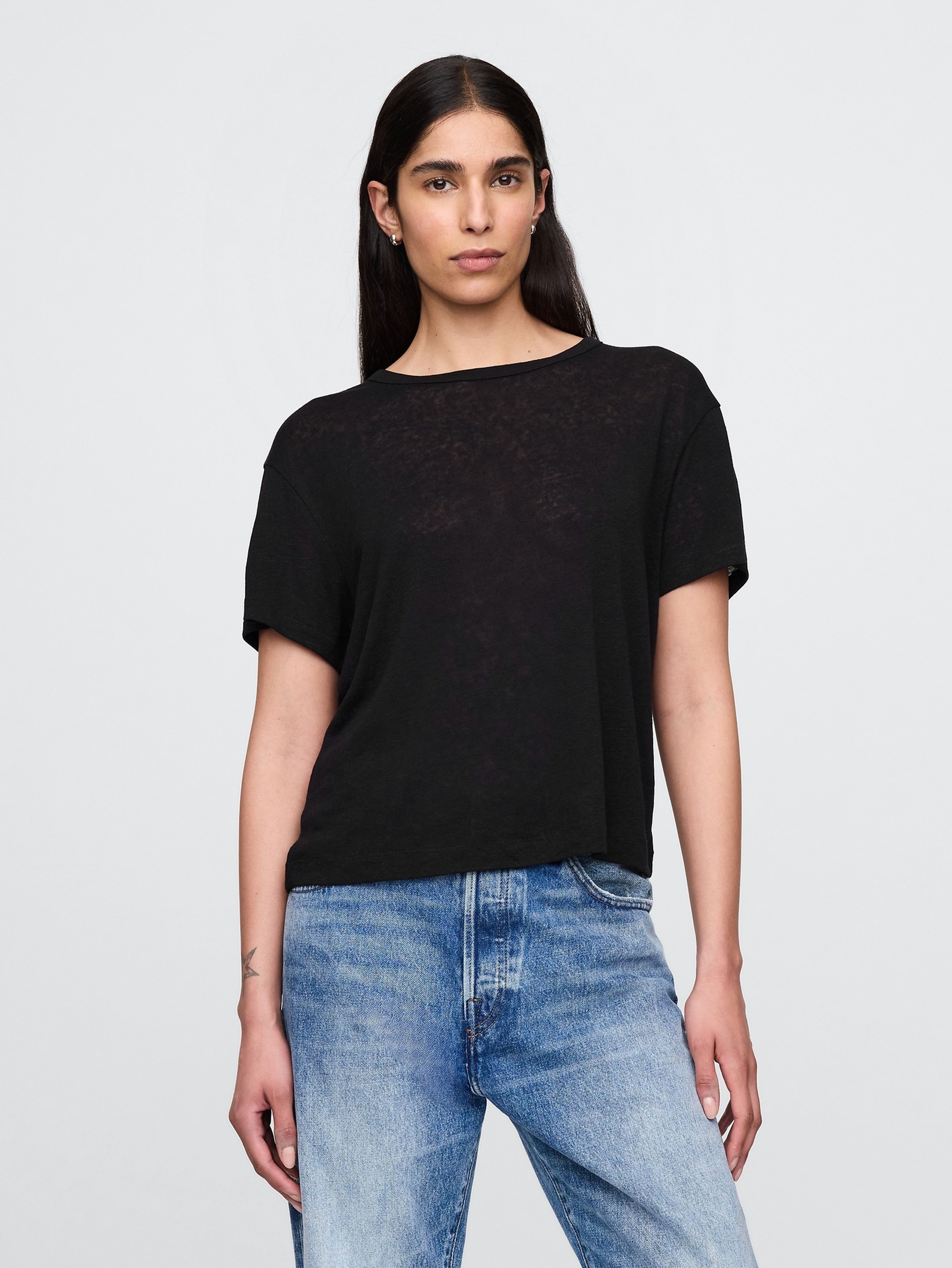 Crop t-shirt lniany