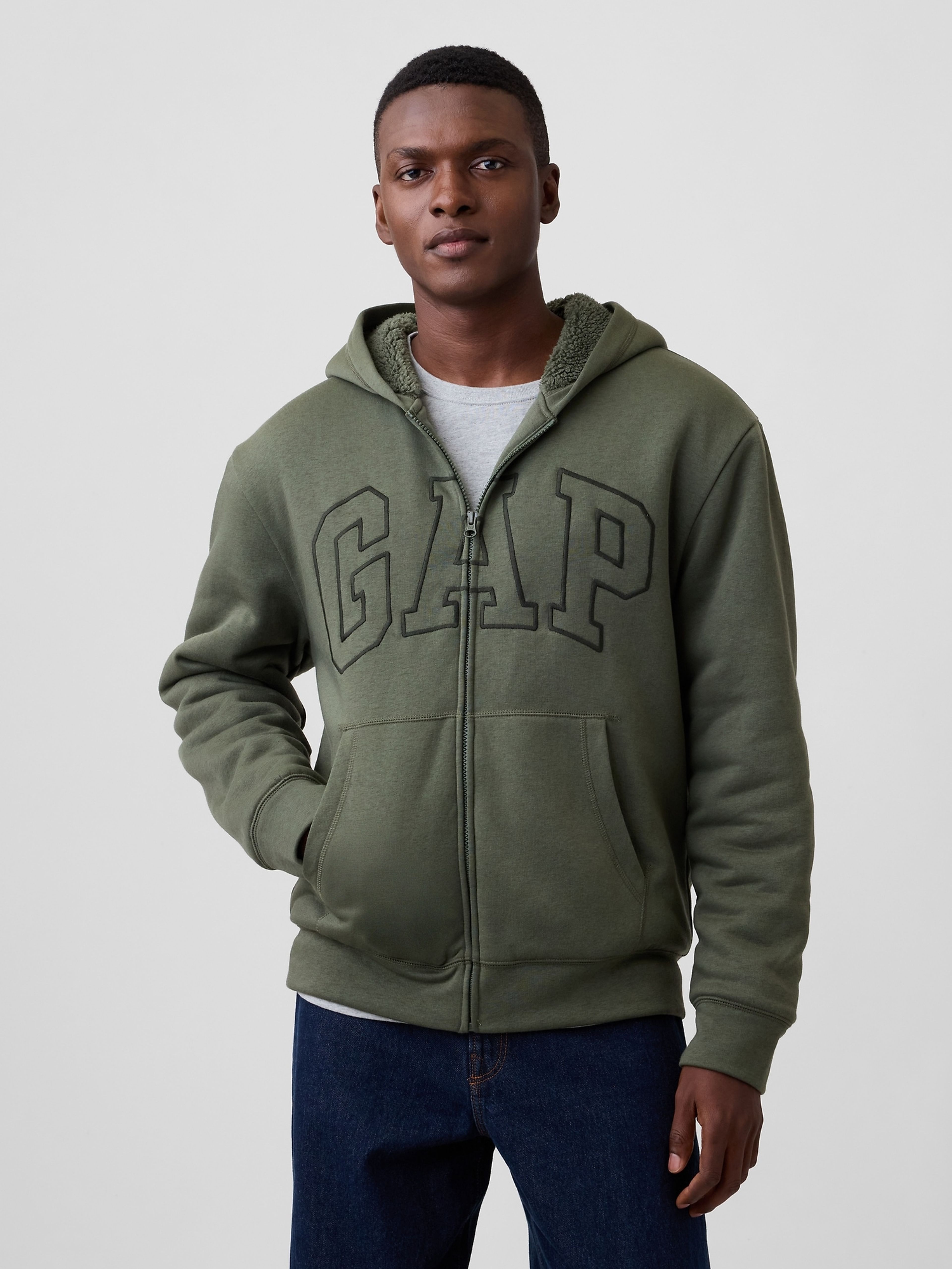 Zateplená sherpa mikina s logom - 001
