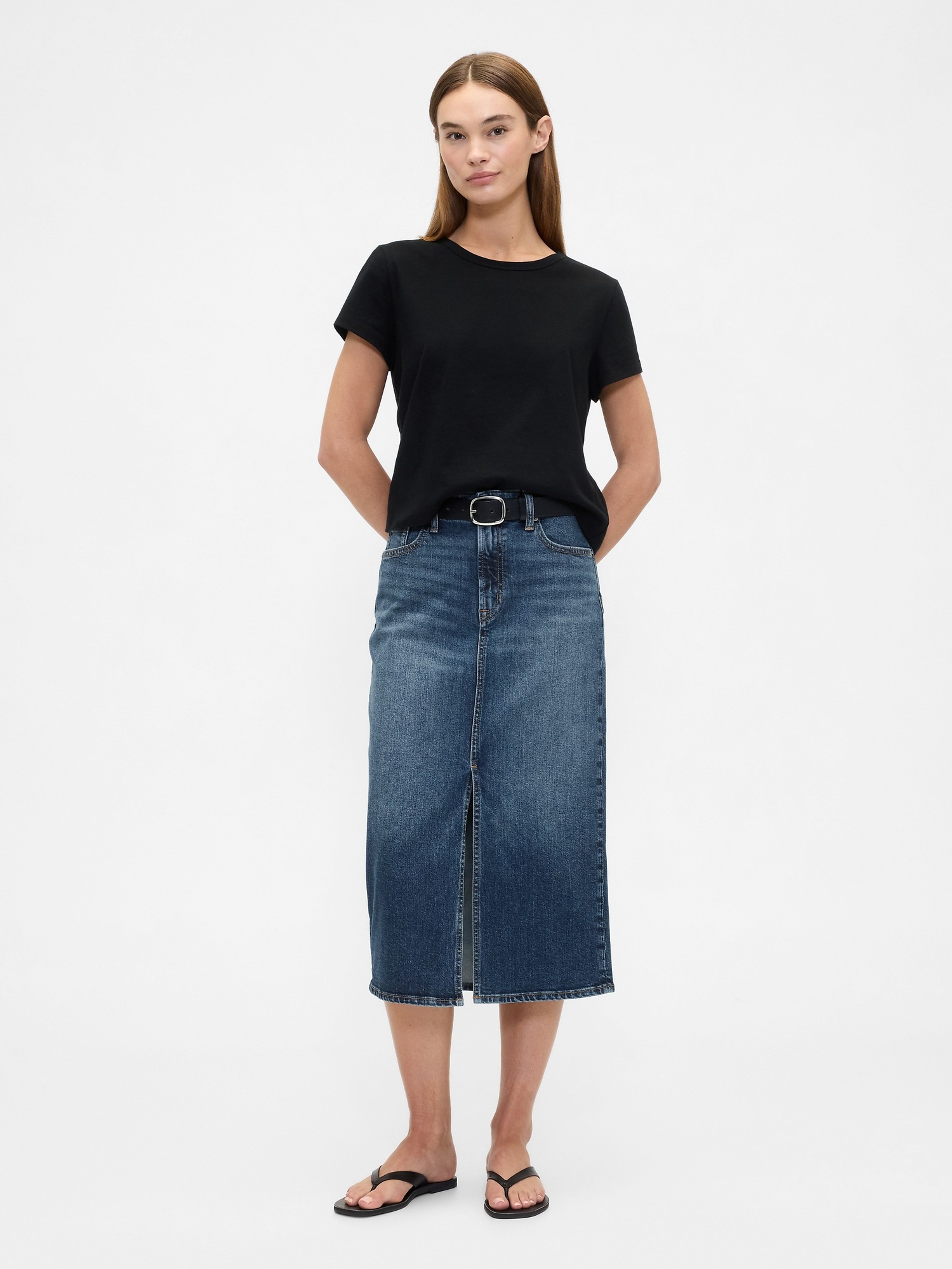 Damen-Jeans-Bleistiftrock in Midi-Länge