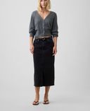 Fustă midi din denim-Neagră - 001