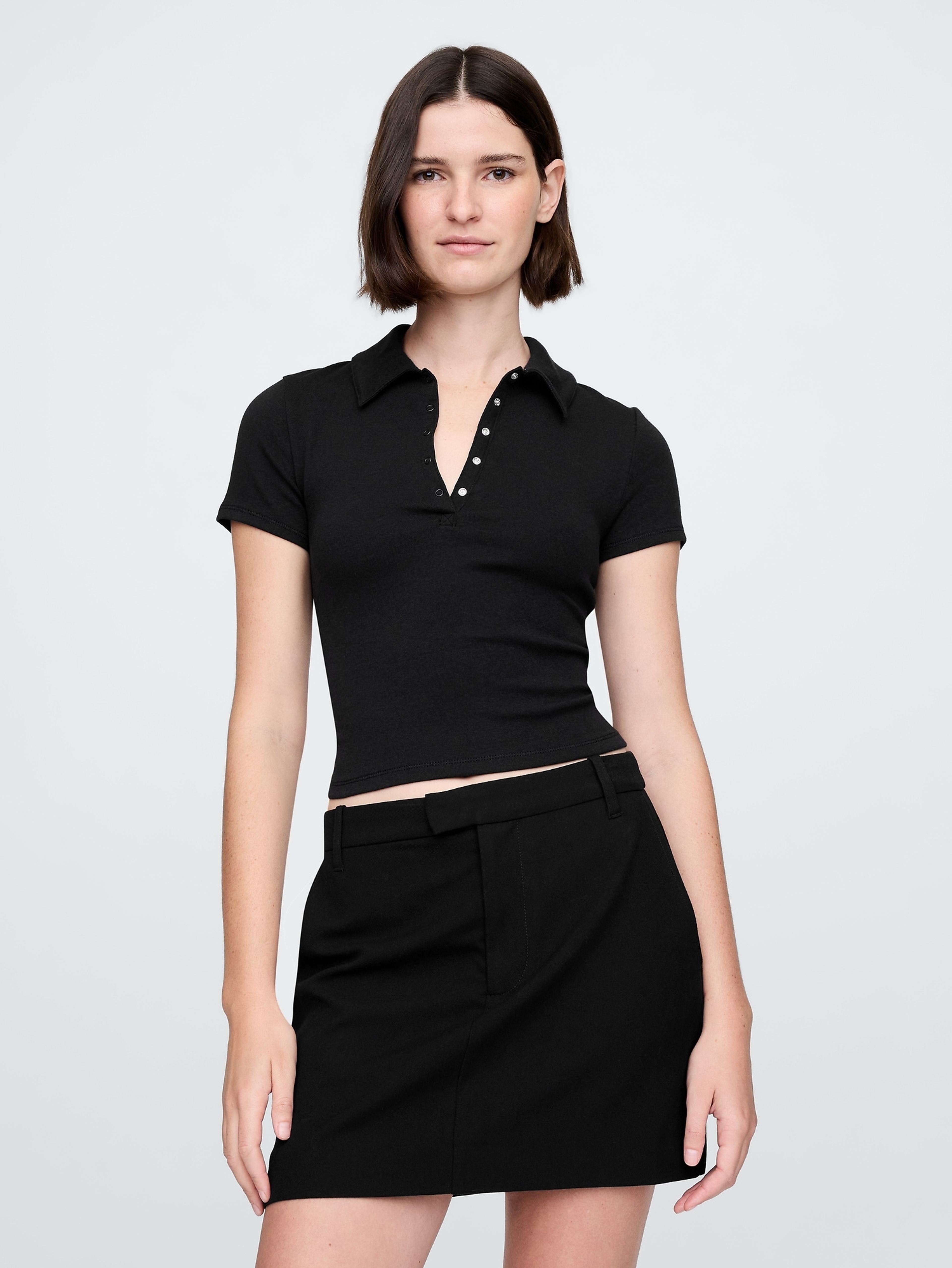 Crop polo T-shirt rib