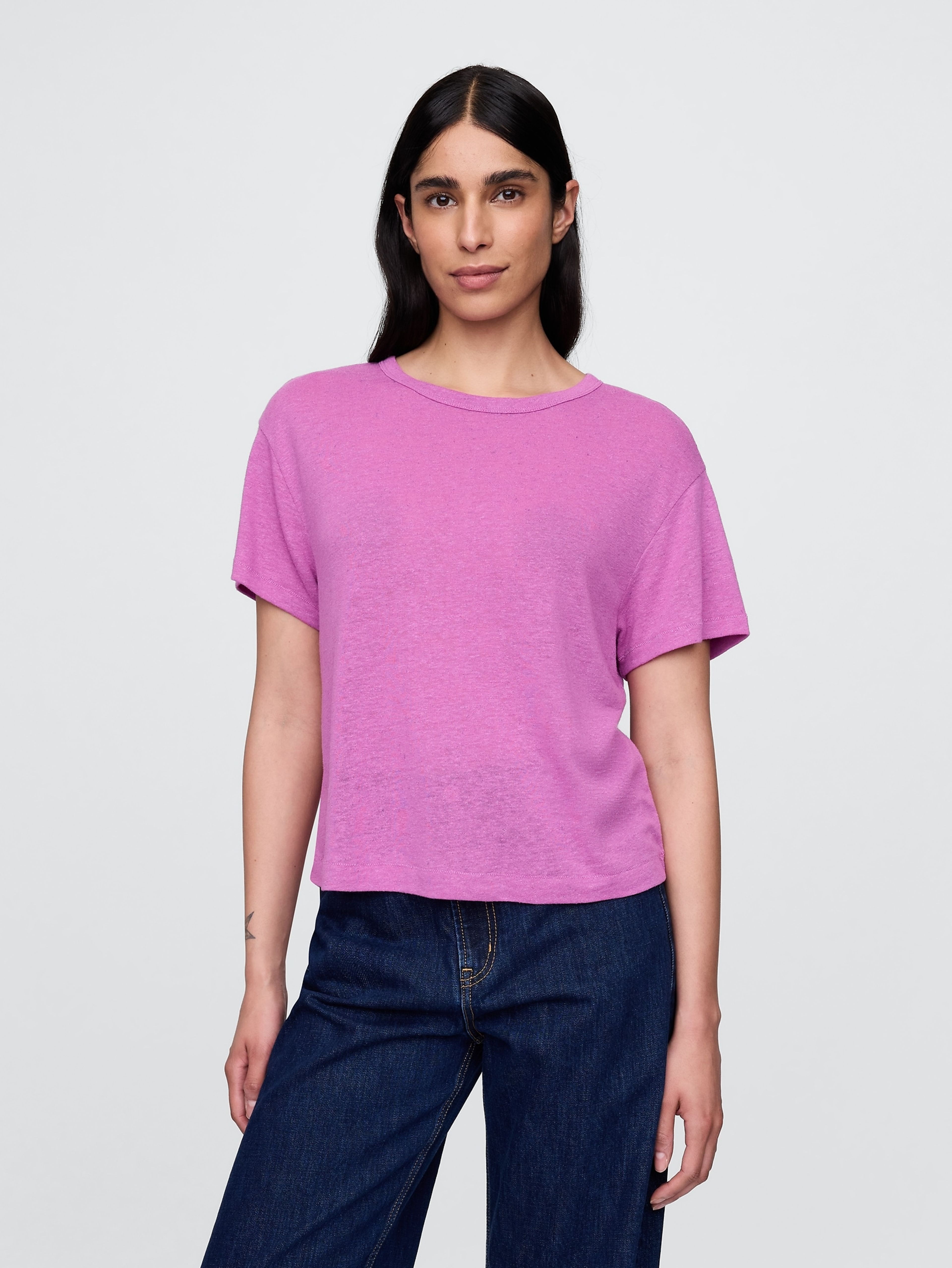 Crop t-shirt lniany