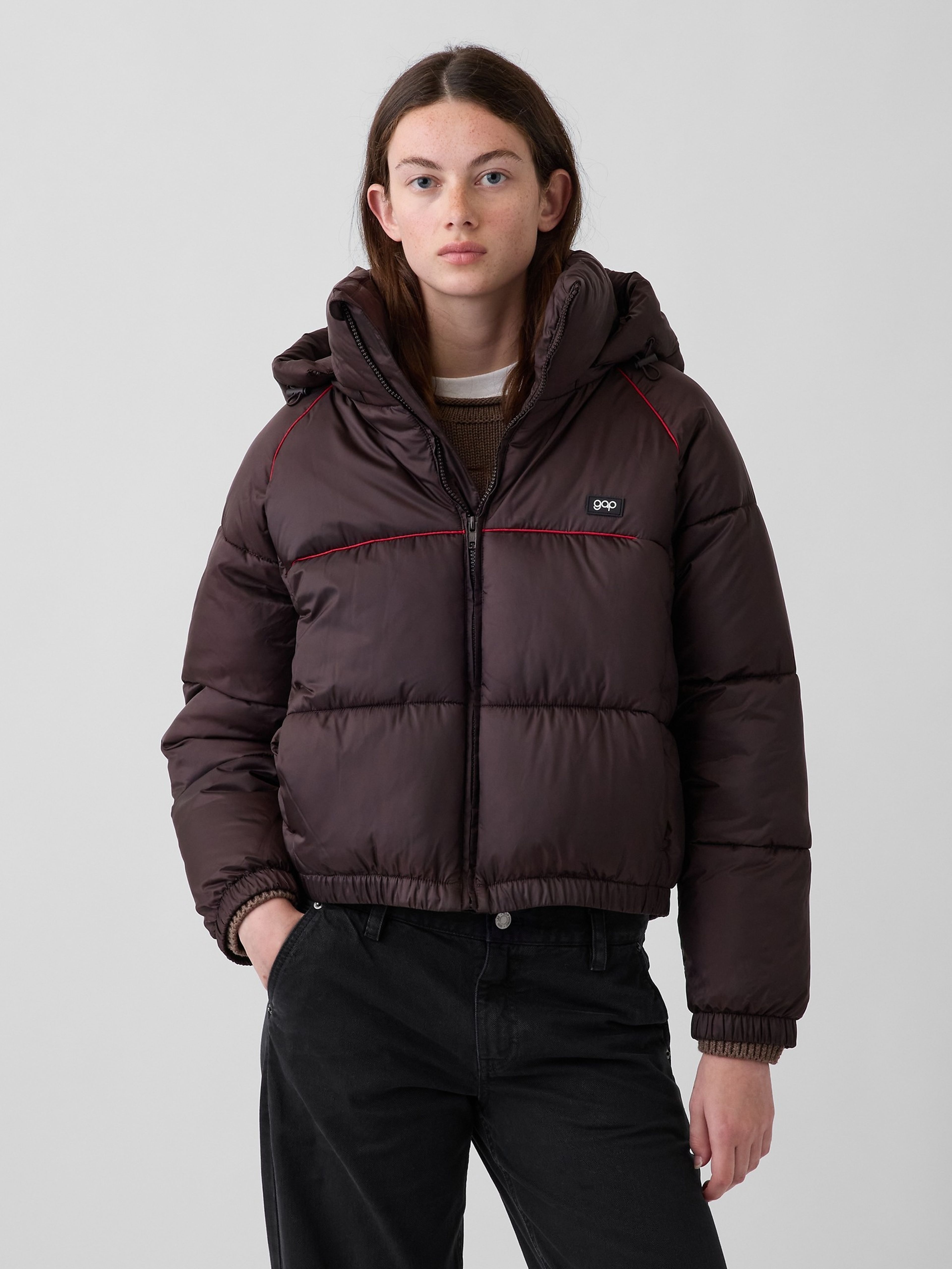 Oversize crop prešívaná bunda s logom - 001