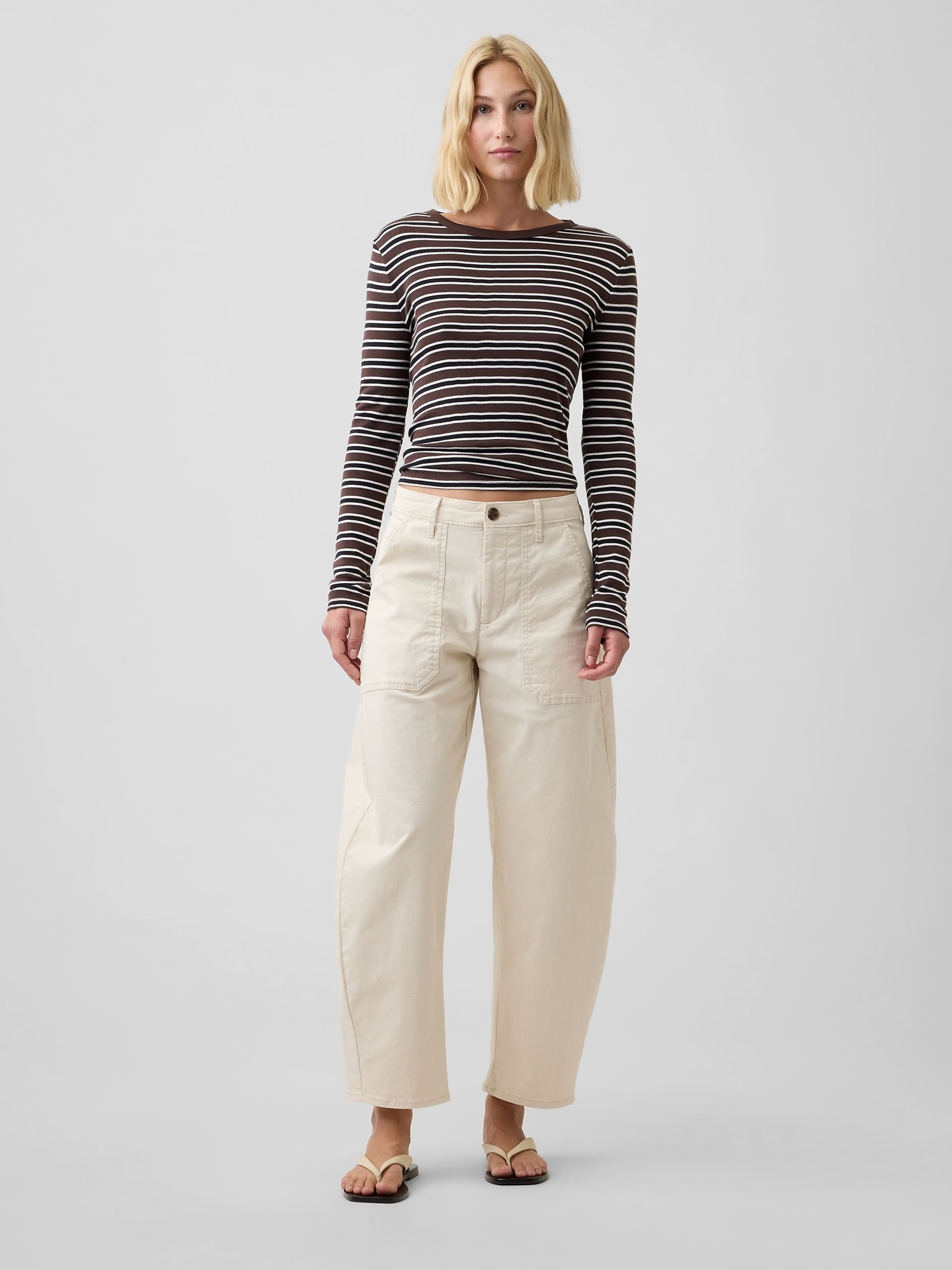 Mid Rise barrel khakibroek - 001