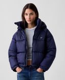 Oversize crop prešívaná bunda s logom-Tmavomodrá - 002