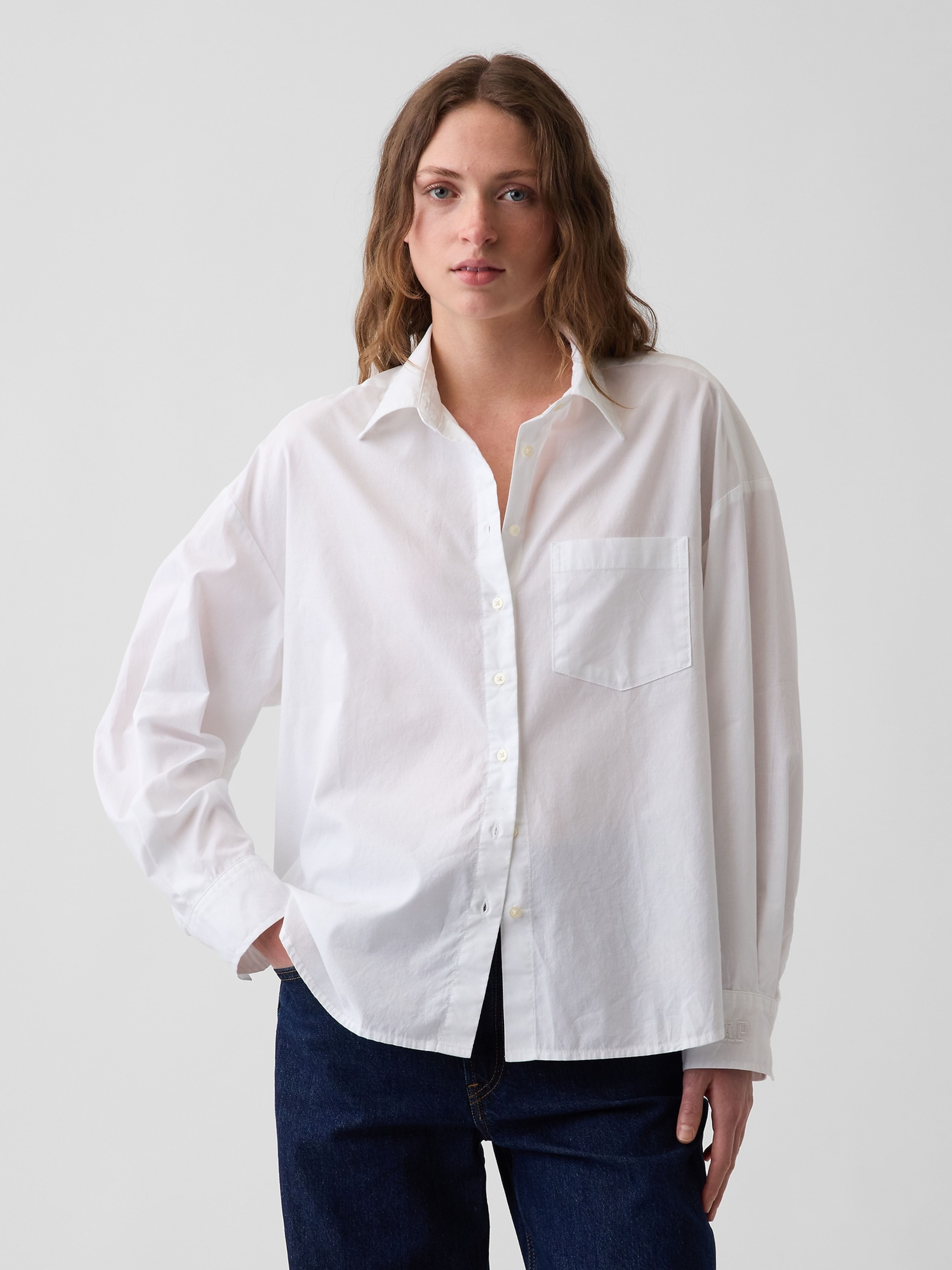 Popelinowa koszula oversize z logo - 001