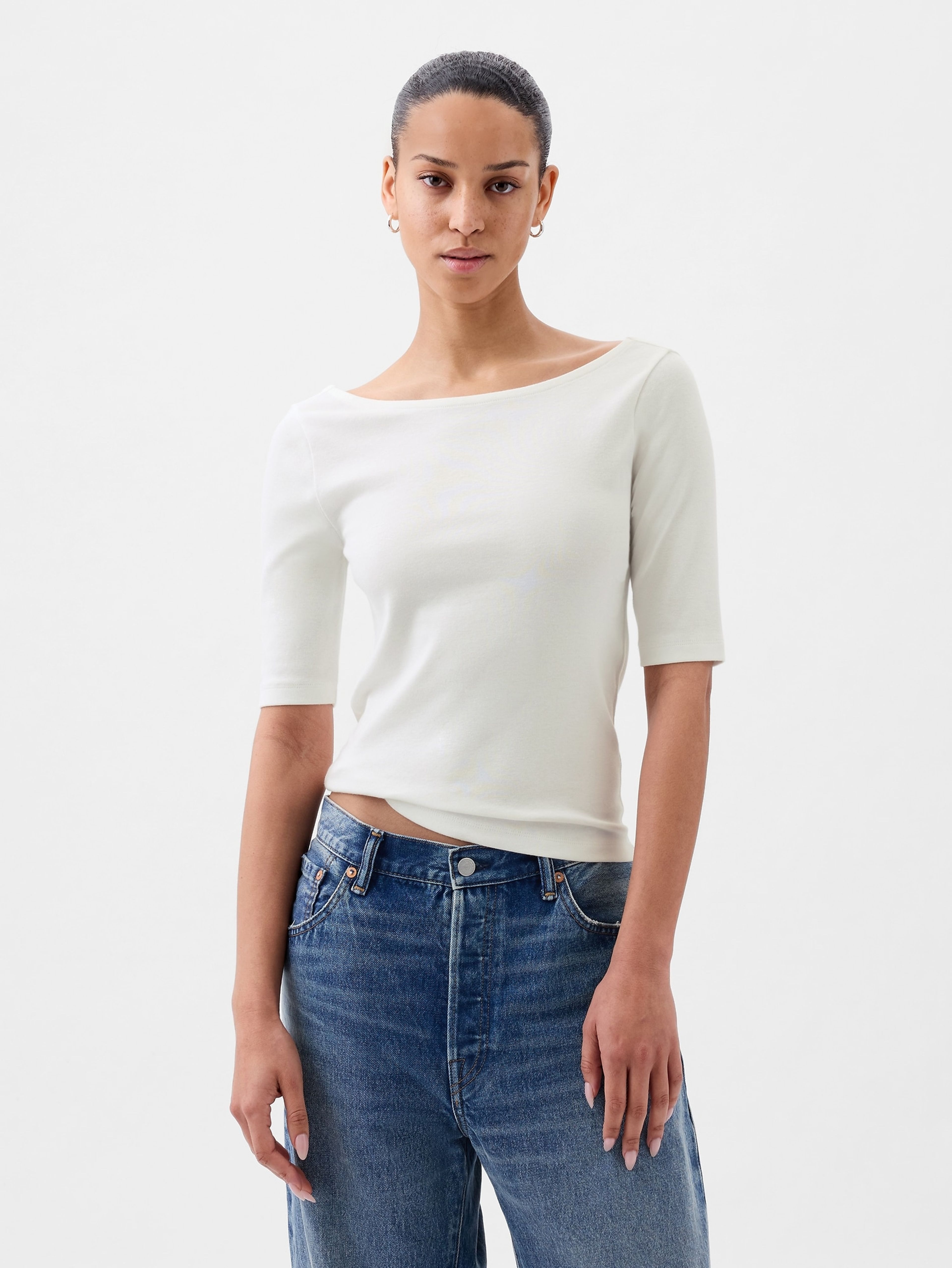 T-Shirt mit U-Boot-Ausschnitt cropped